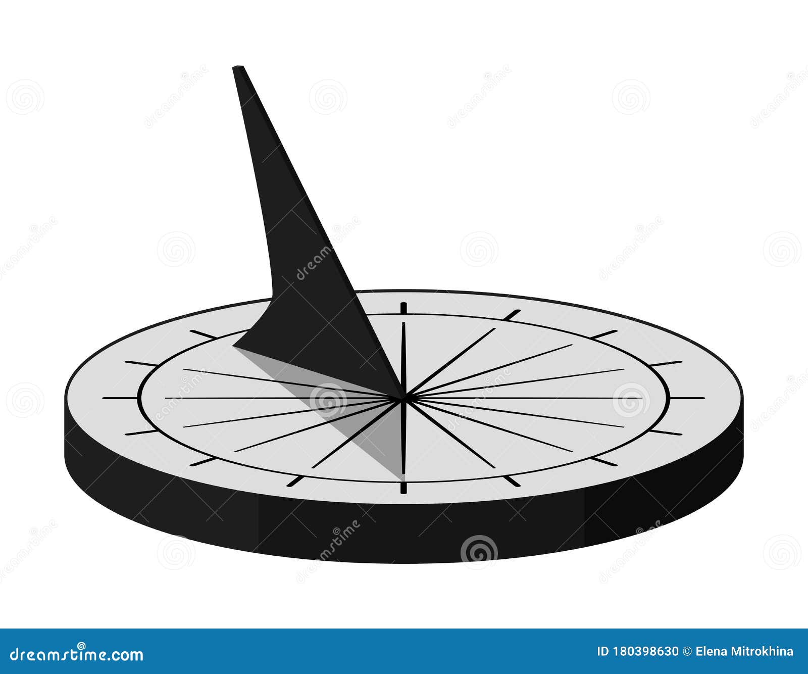 Sundial. a Device for Measuring Time Using the Sun`s Shadow. Isometry Stock Vector
