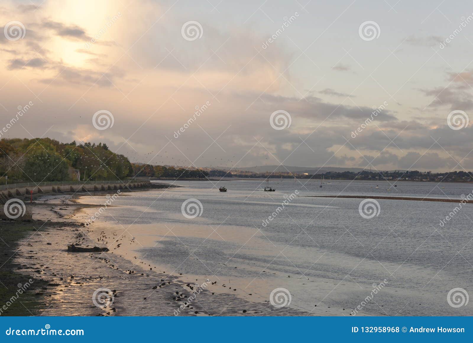Starcross Evening, Exmouth, Devon Low Tide, Sunrise. Cloudscape