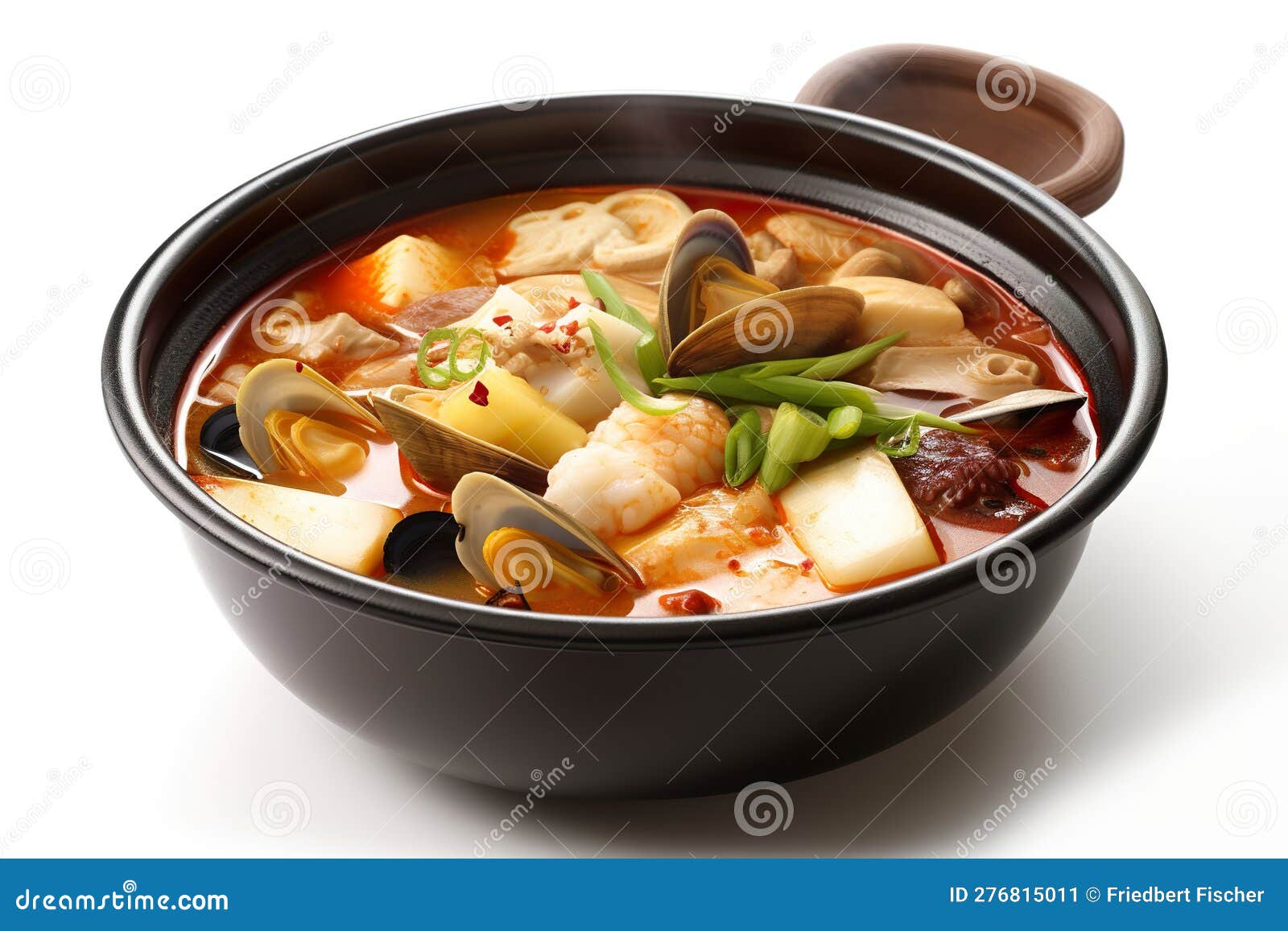 Sundubu Jjigae, Soup with Tofu and Vegetables. AI Generative. Stock