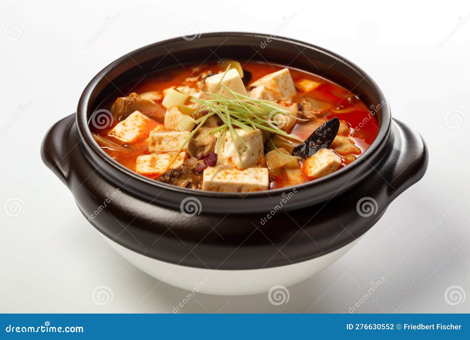 Sundubu Jjigae, Soup with Tofu and Vegetables. AI Generative Stock