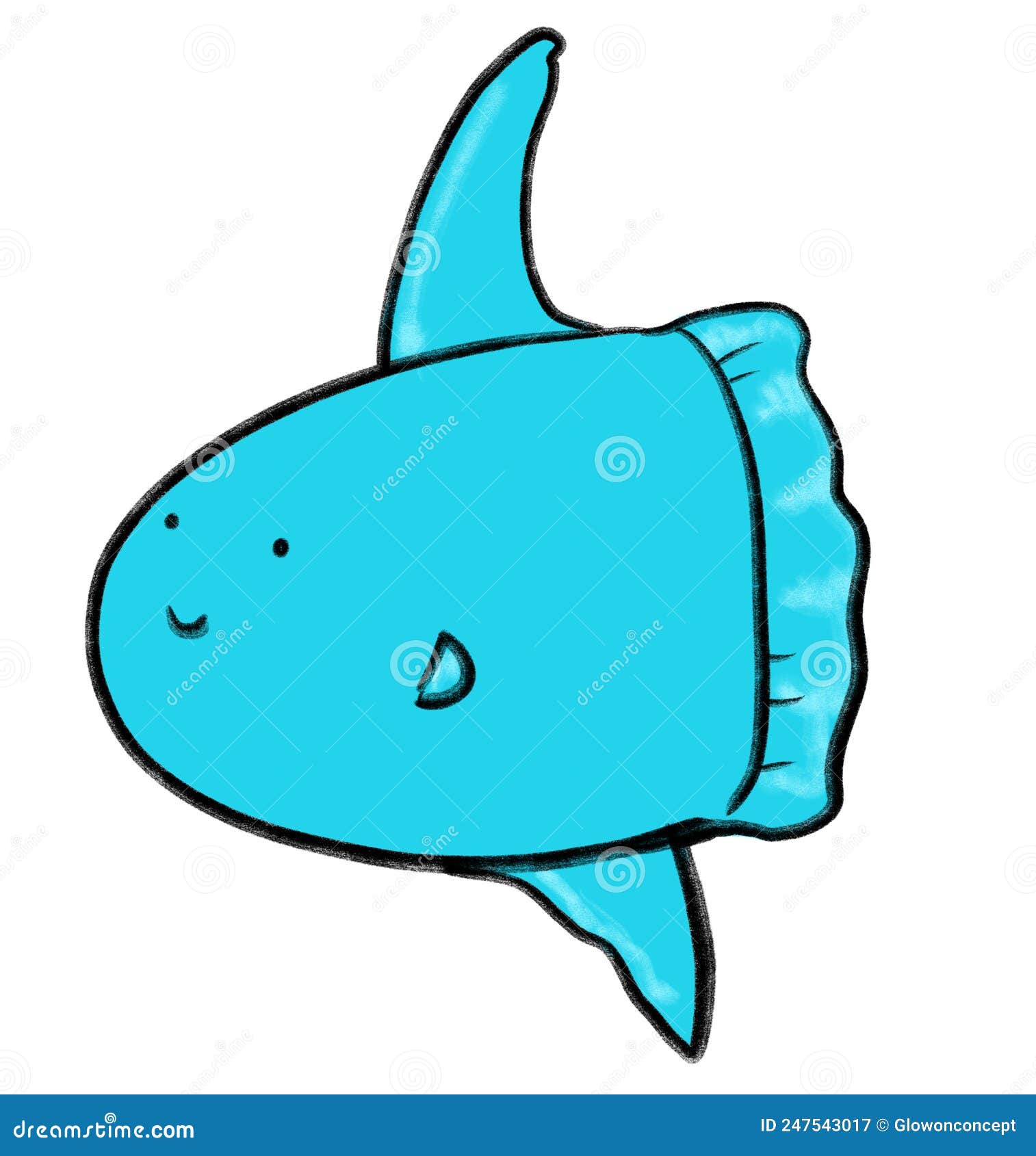 Sunfish, Mola Mola Marine Under The Sea Animal Cartoon Hand Drawn ...
