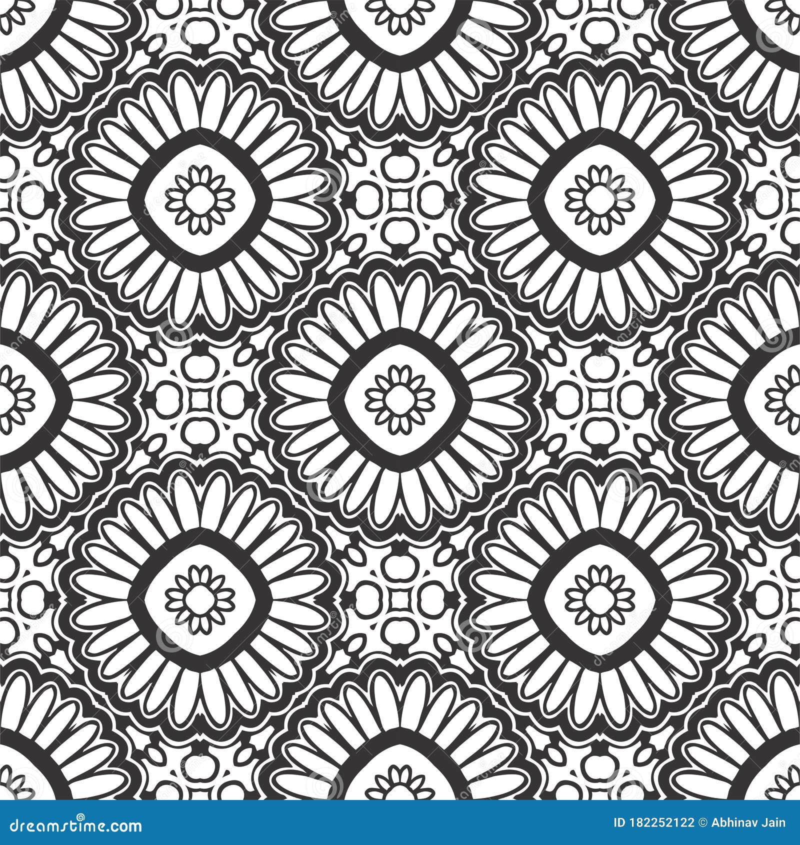 Sunflower Black N White Seamless Pattern Vector. Floral Big Round