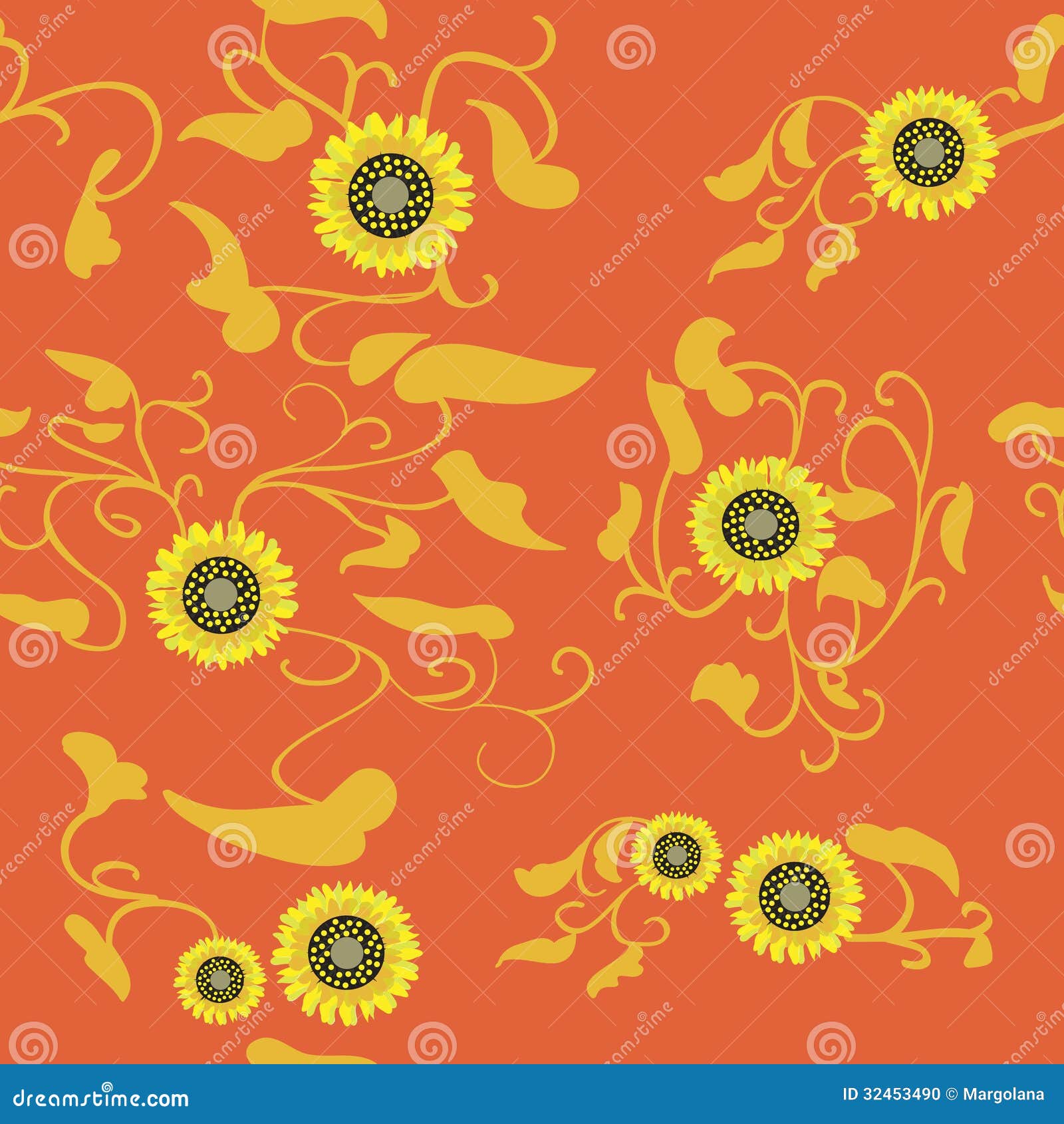 Sunflower Flower Seamless Orange Background Stock Vector Illustration