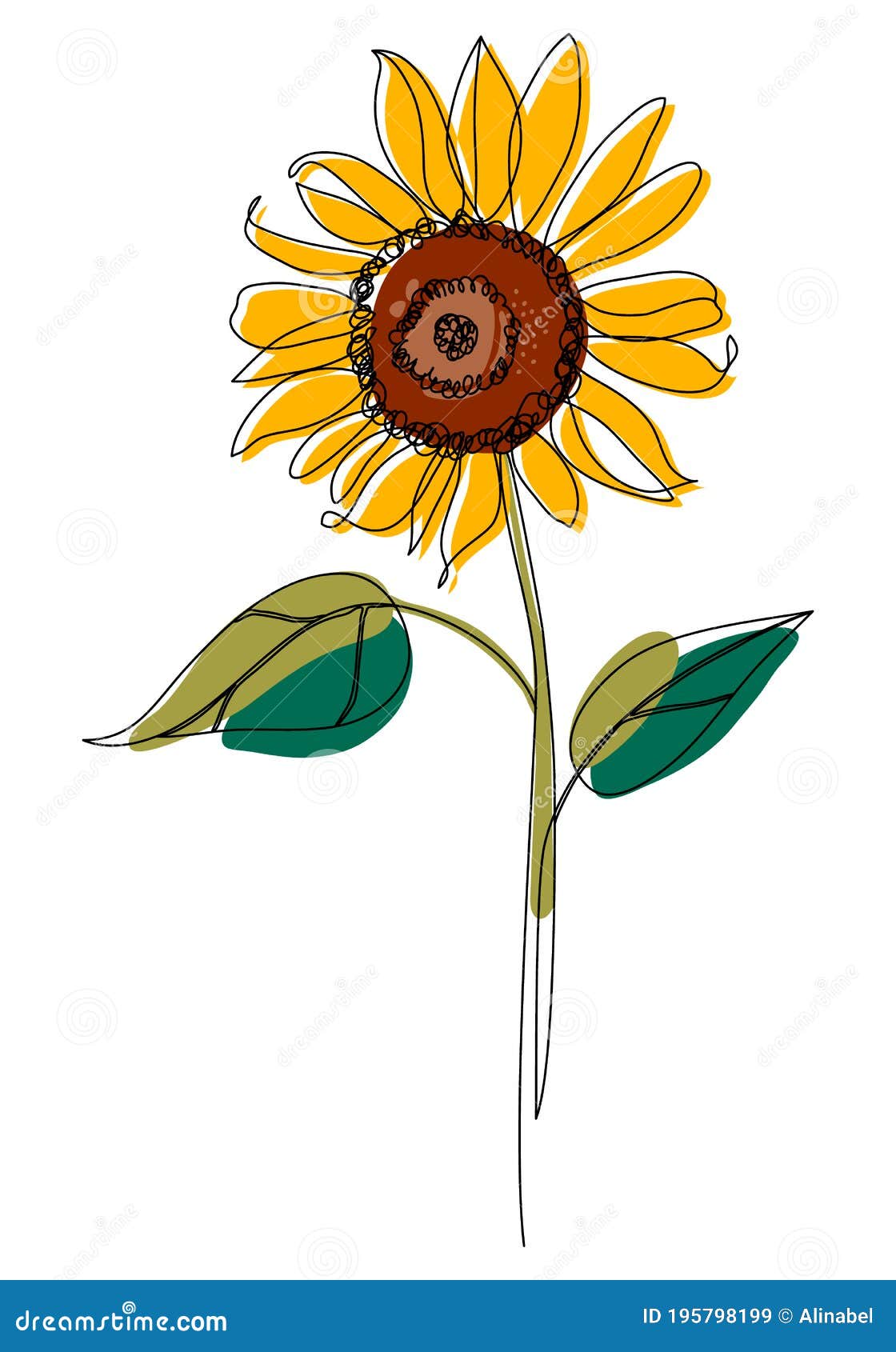 Cute sunflower outline minimalist contour drawing Vector Image