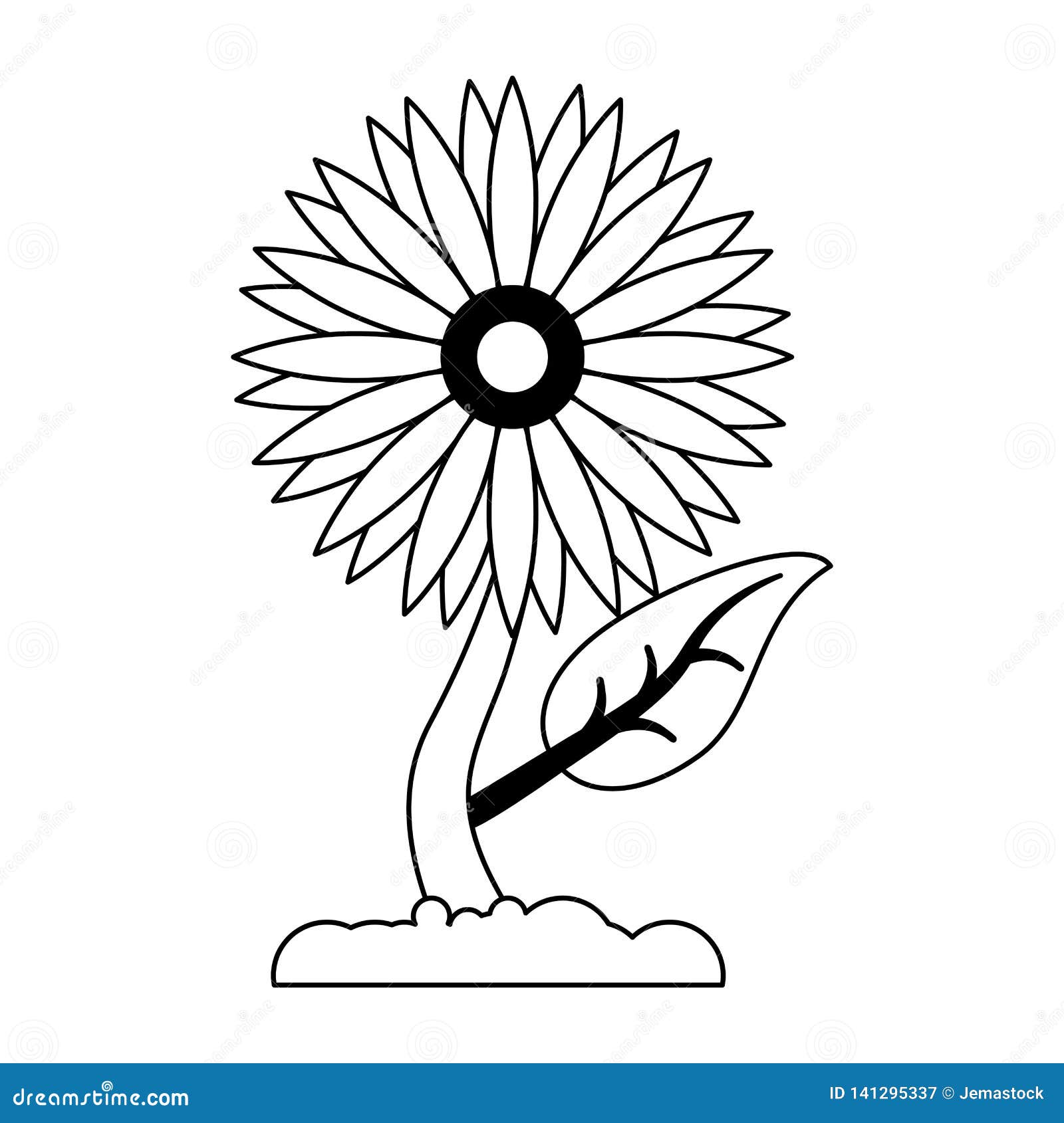 Sunflower Plant Cartoon Isolated in Black and White Stock Vector -  Illustration of potted, leaf: 141295337