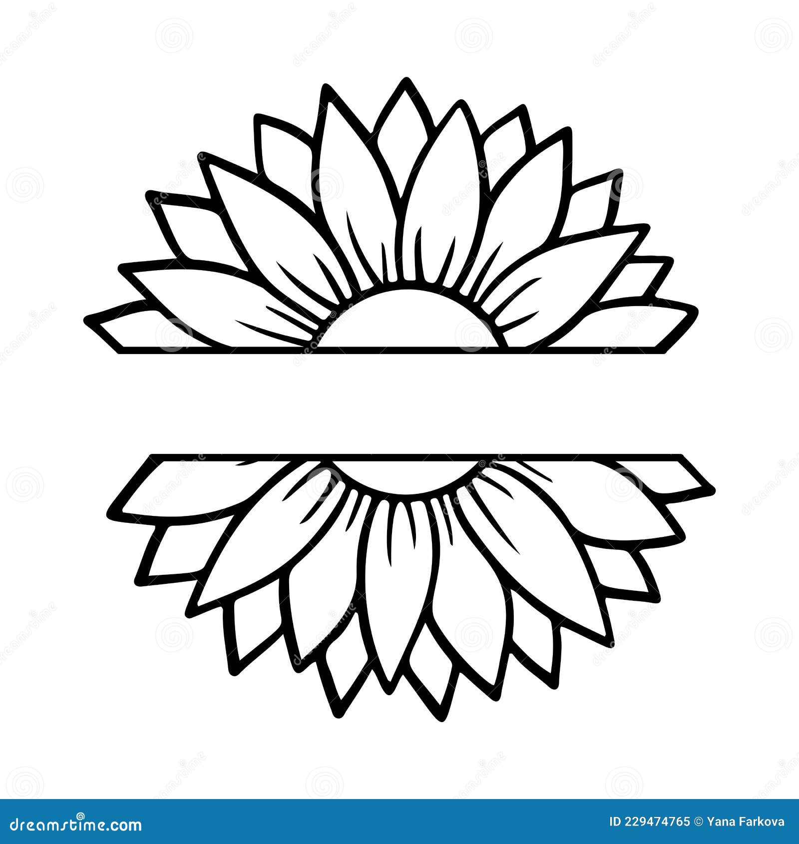 Sunflower Split Monogram. Flower Silhouette Vector Illustration Stock ...
