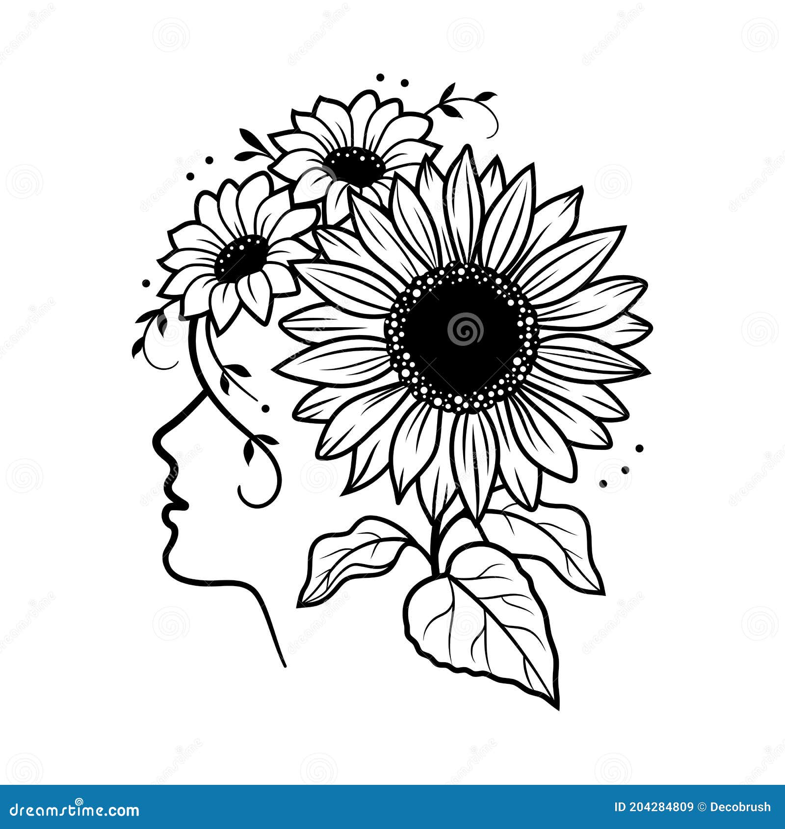 Download Sunflower Vector. Silhouette Of A Girl Face And A Wreath ...