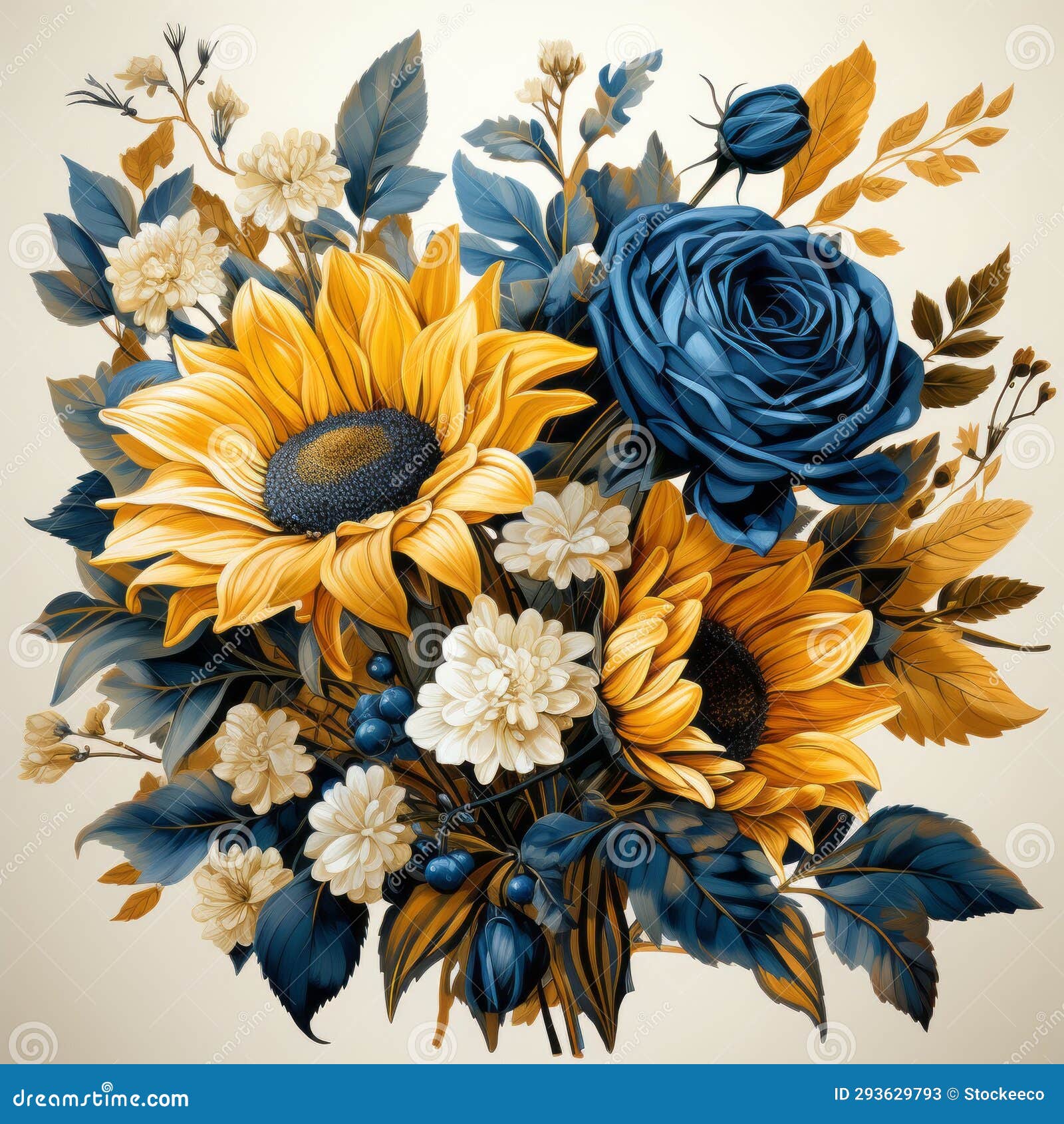 sunflower watercolor clipart: detailed bouquet s on light background