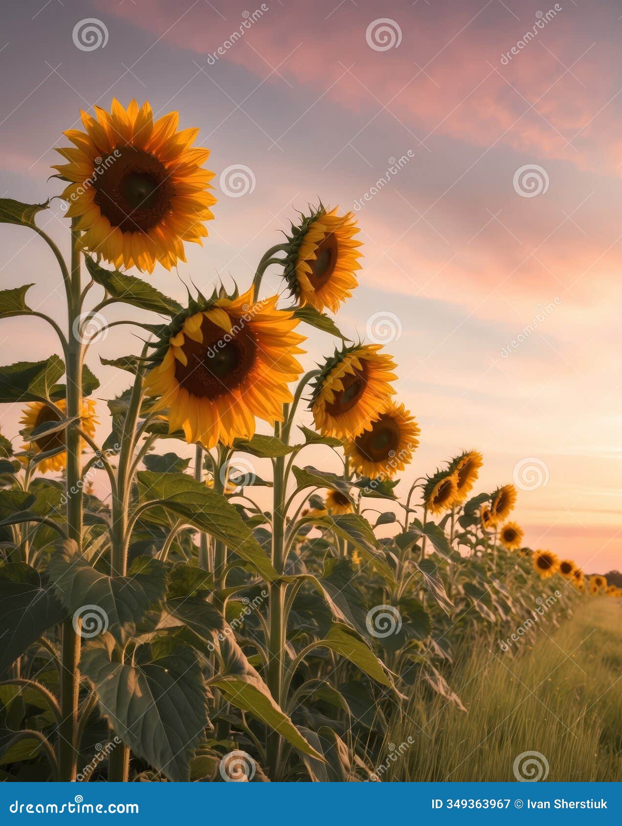 sunflowers bloom vibrantly in a golden sunset field of tranquil beauty