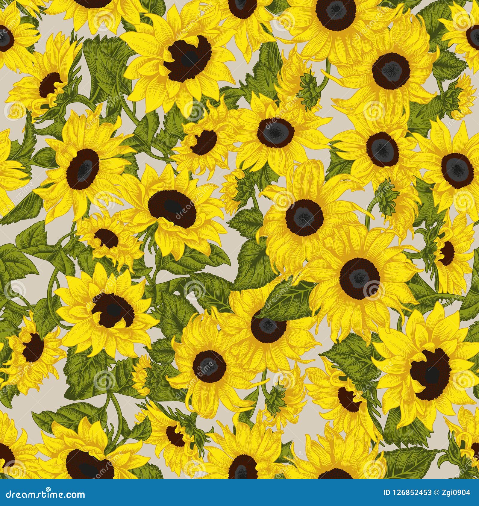 Download Sunflowers. Seamless Background In Vintage Style. Stock ...