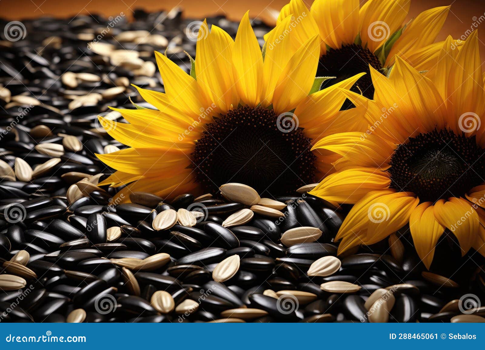 Sunflowers Sitting on Top of a Pile of Black Sunflower Seeds Stock ...