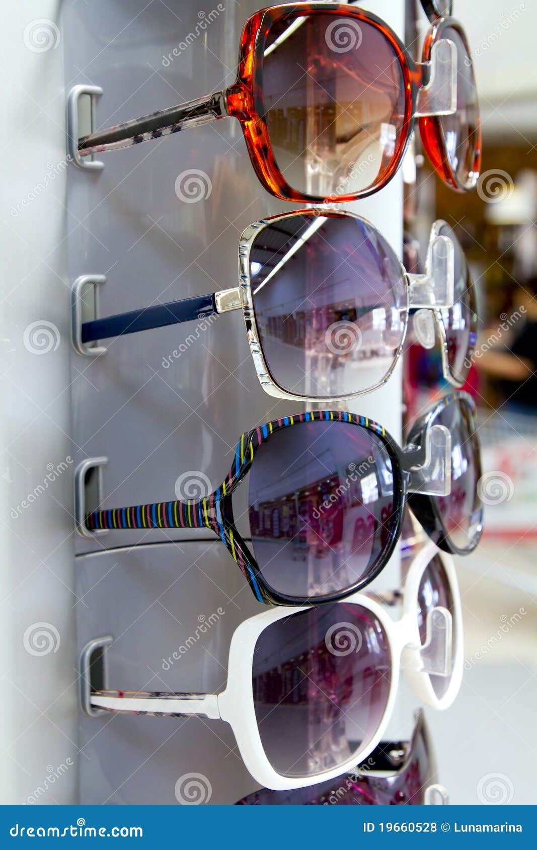 Sunglasses Sun Glasses Stacked Row in Shop Display Stock Photo Image