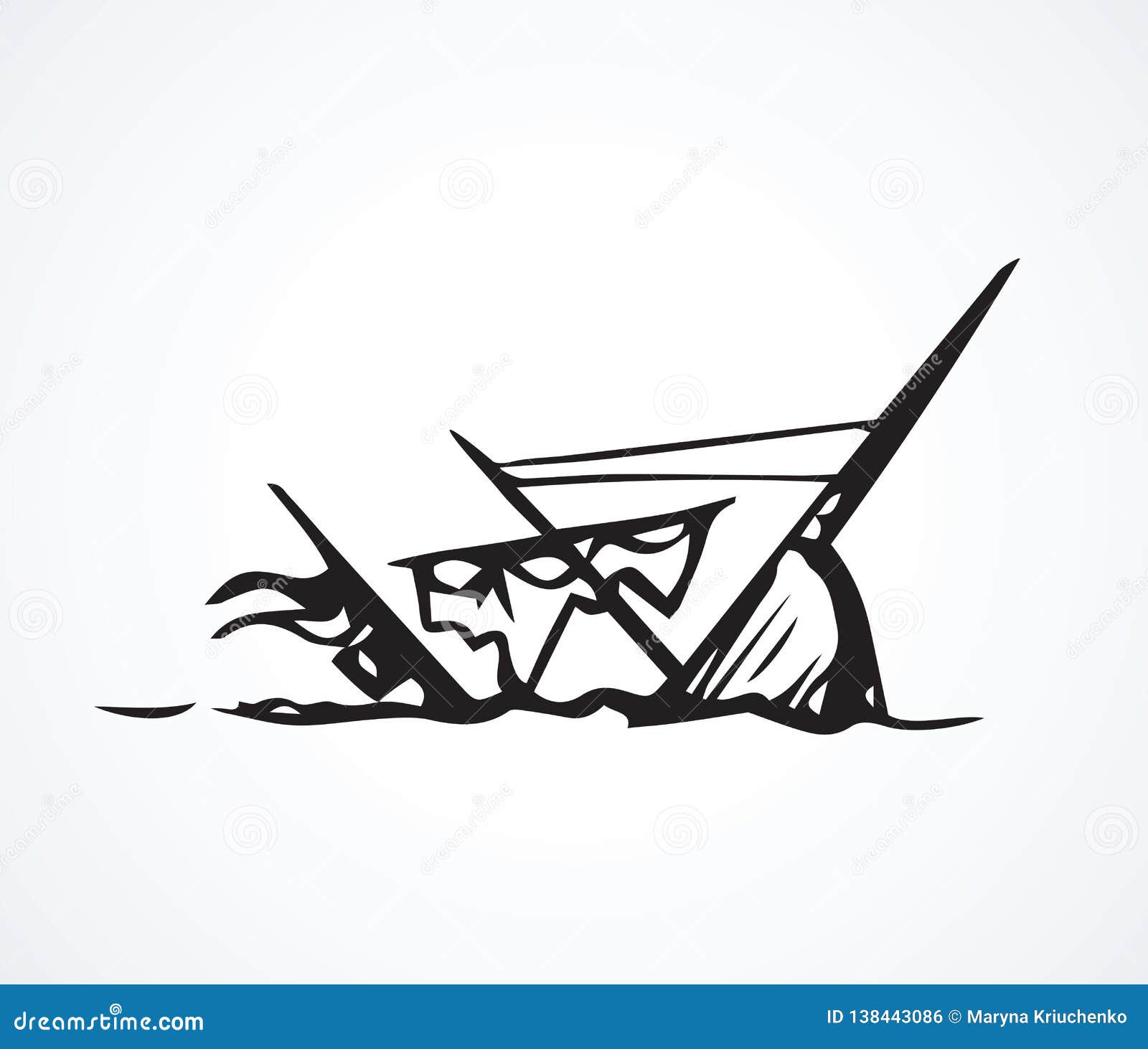 Sunken Ship Vector Drawing Stock Vector Illustration Of