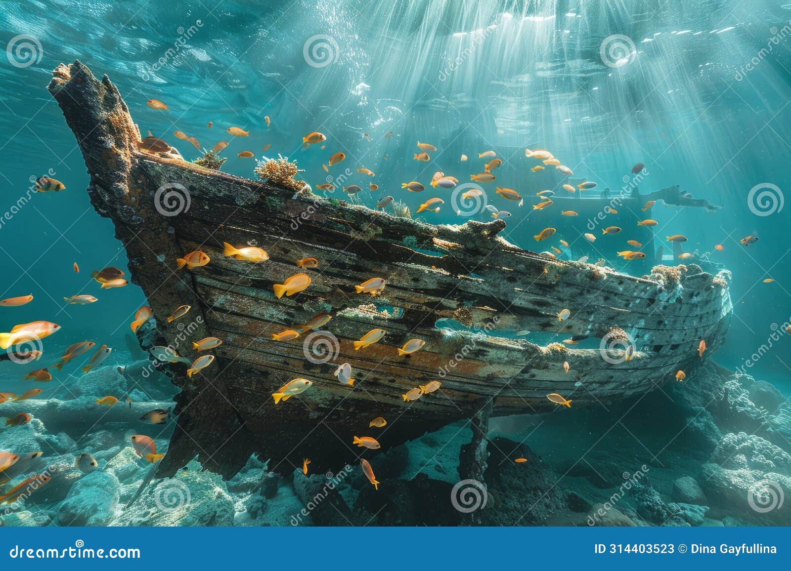 a sunken shipwreck teeming with fish ime lore.