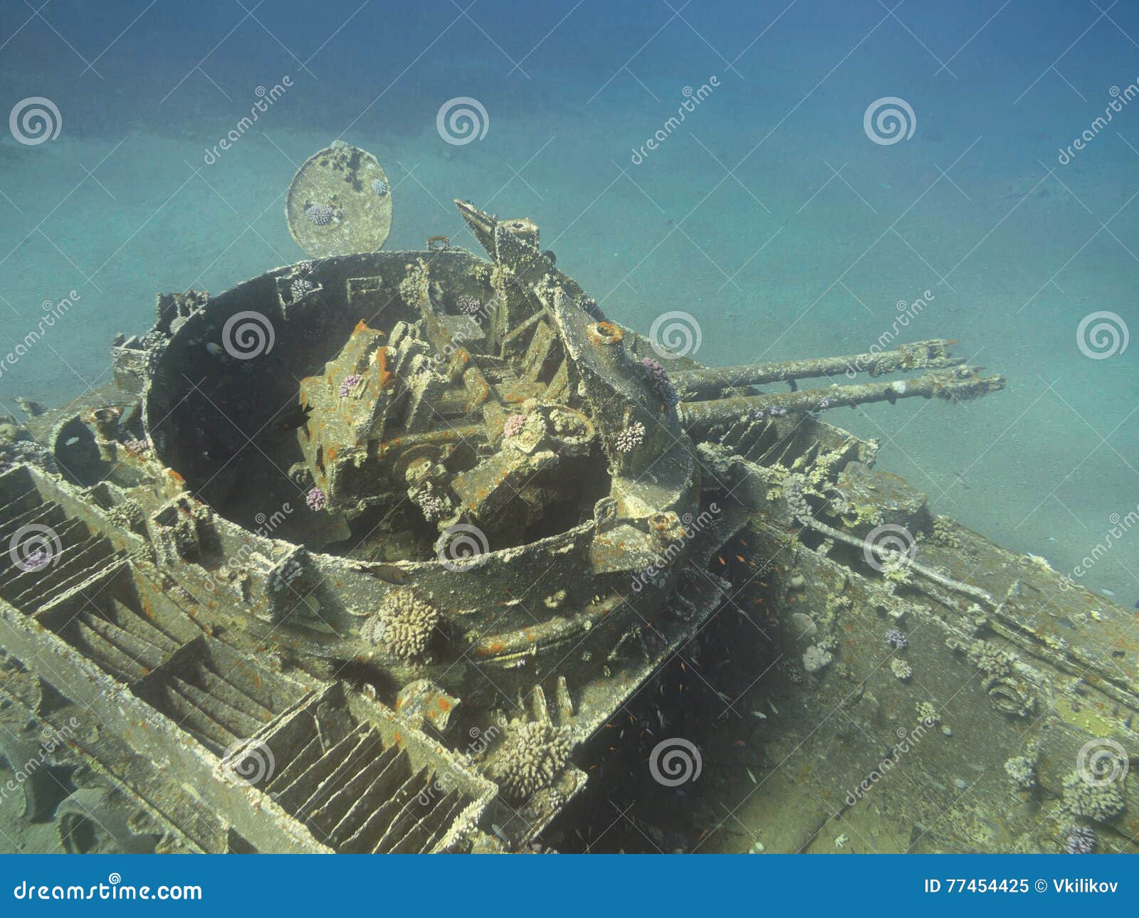 Sunken Tank Wreck at Aqaba, Jordan, Underwater Stock Image Image of