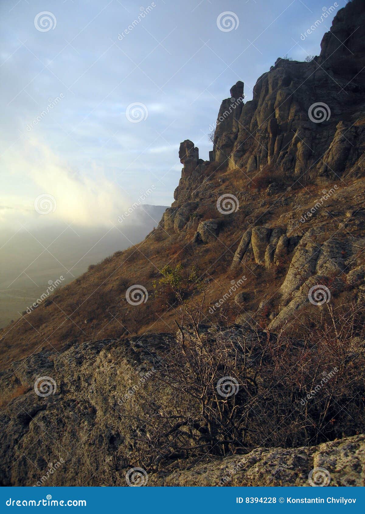 sunlight clouds near the demerdzhi mountain rocks