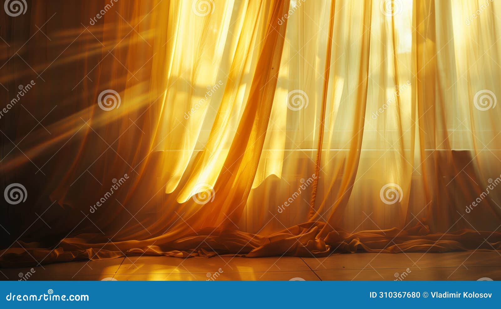 sunlight and rays are perceived through closed silk curtains.