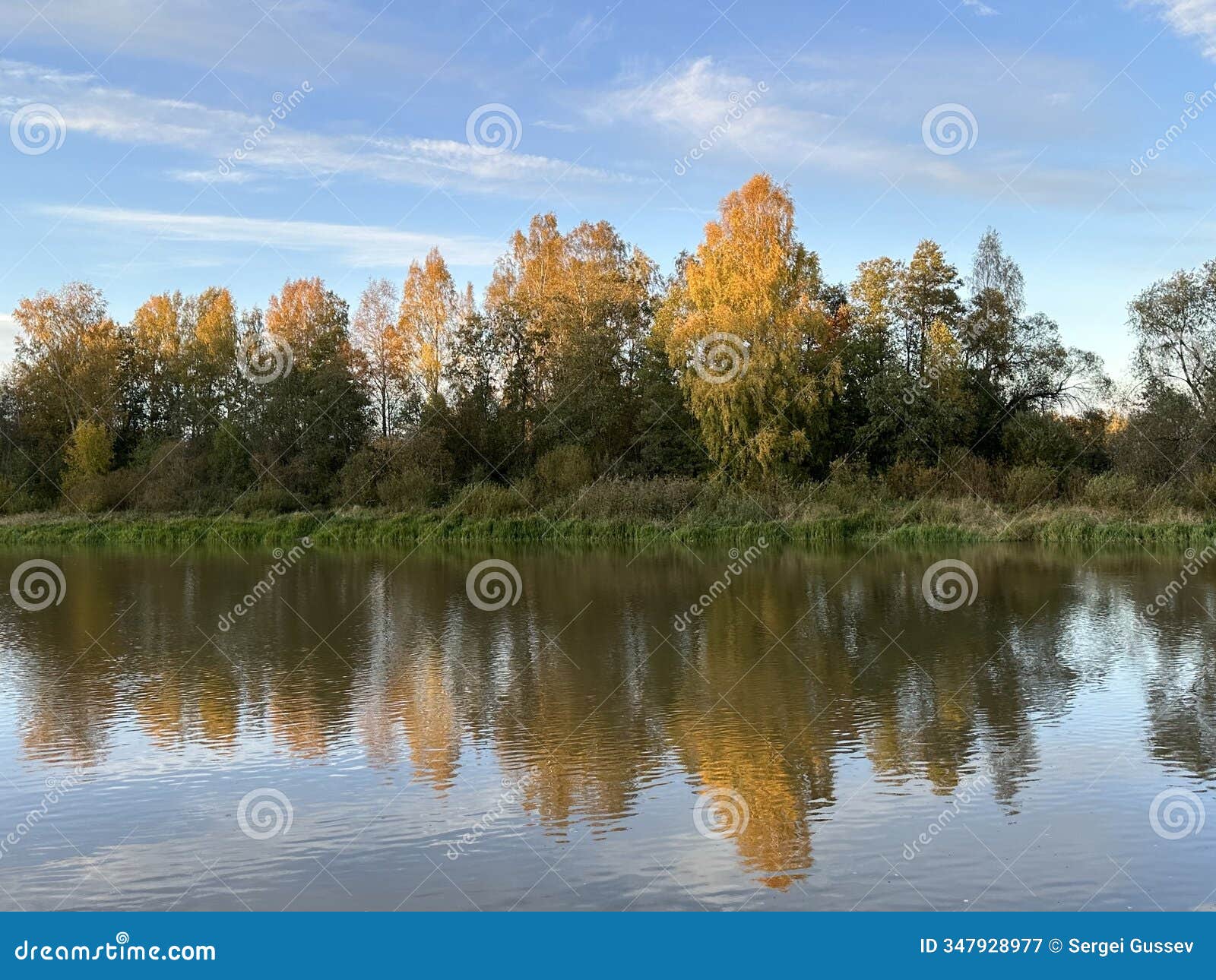 sunlit autumn trees reflected in the water of emajÃµgi river in supilinn, tartu, tartumaa, estonia, october 2023