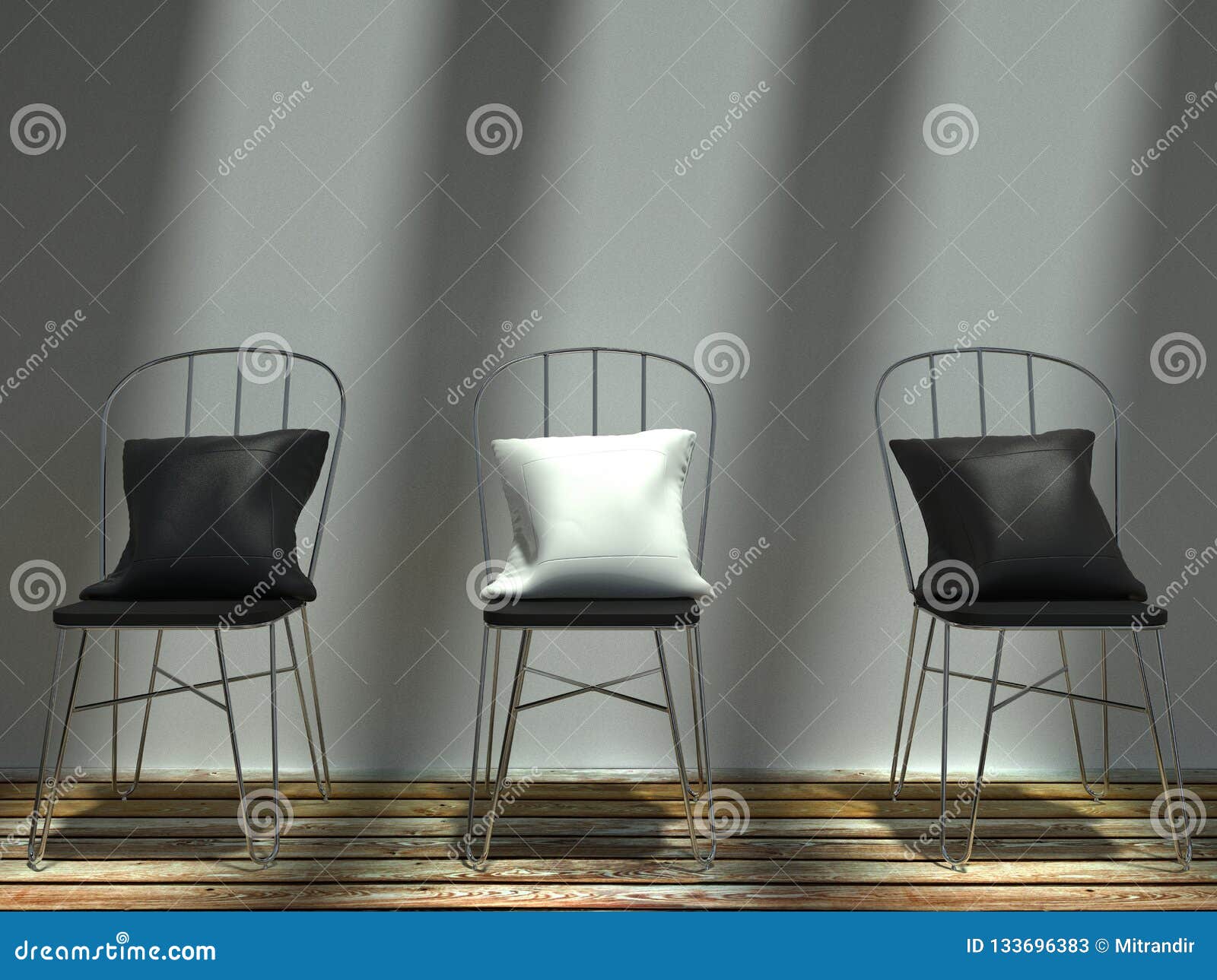 Sunlit Black and White Pillows on Metal Chairs Stock Image Image of