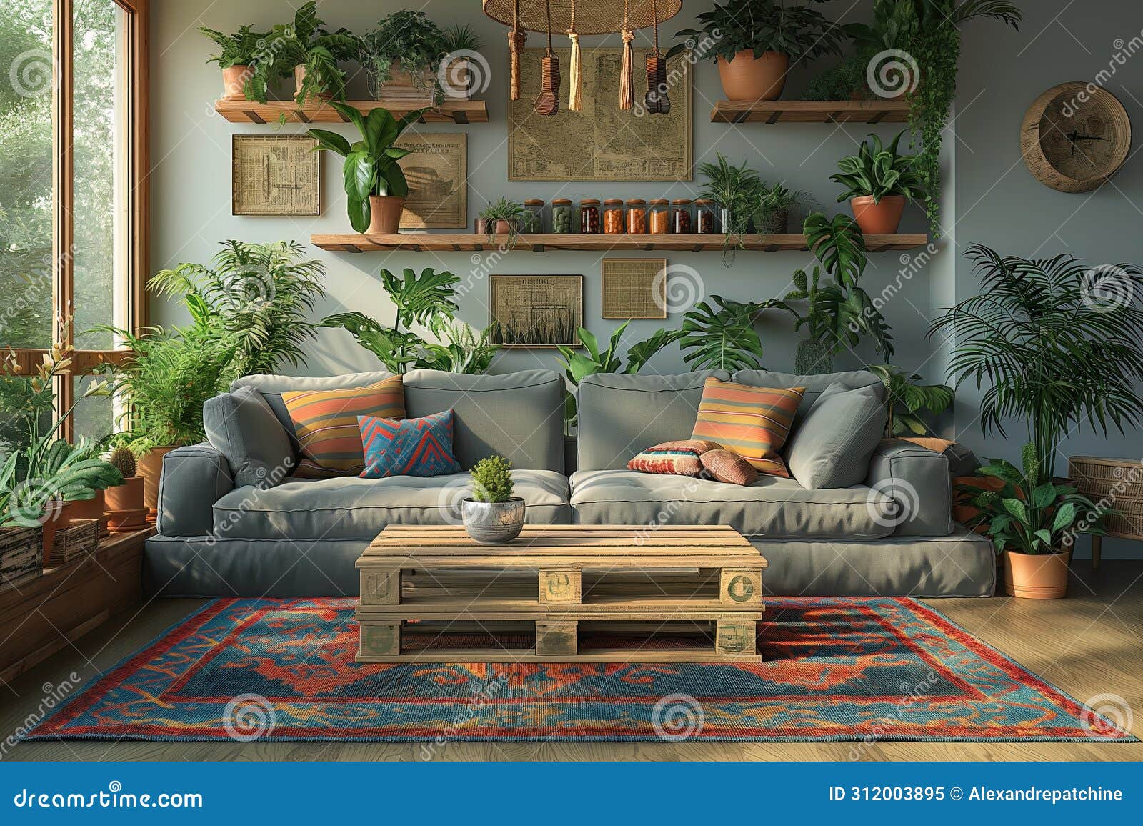 sunlit botanical living space with a comfy couch and vibrant greenery for a homey feel