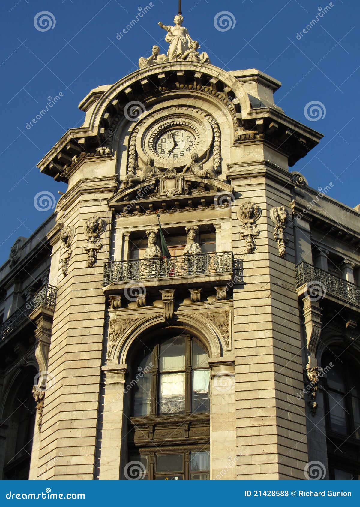 Sunlit Clock Tower Building in Mexico City Stock Photo Image of blue