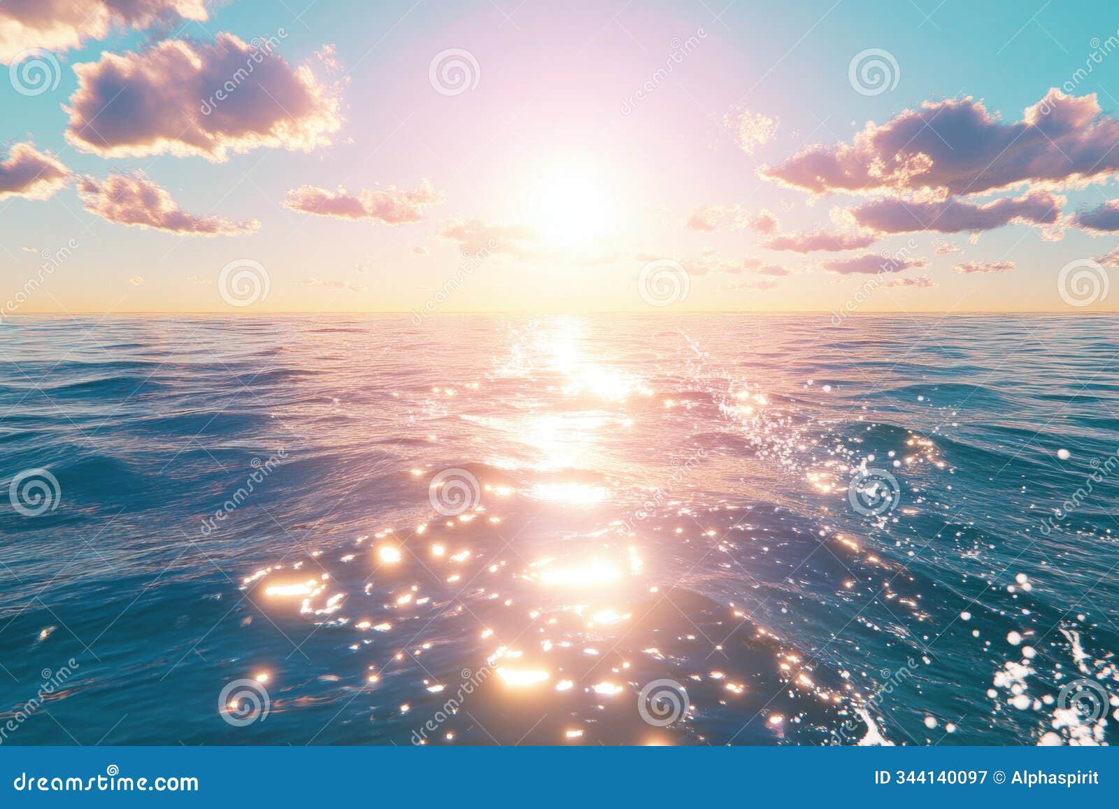sunlit waters reflecting golden sunrise over calm ocean with pink clouds