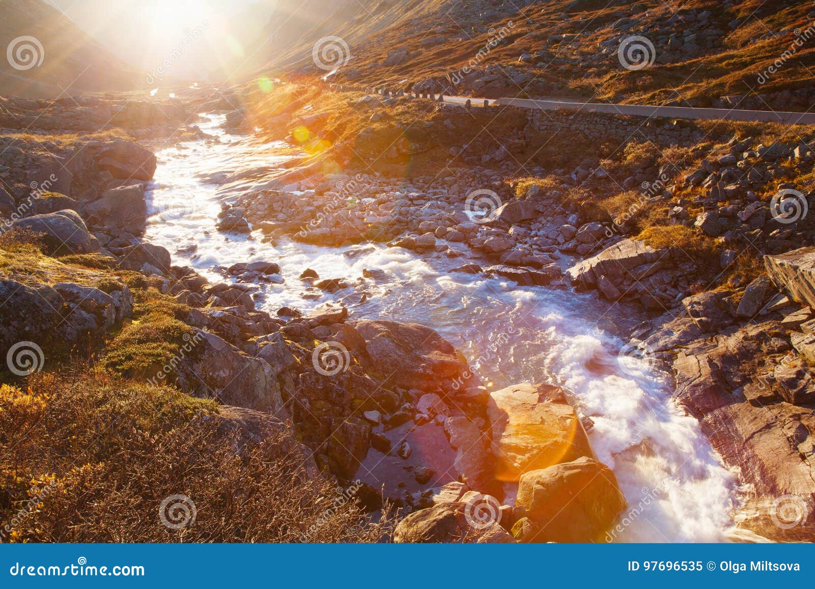 sunny autumn at gamle strynefjellsvegen, national tourist road,