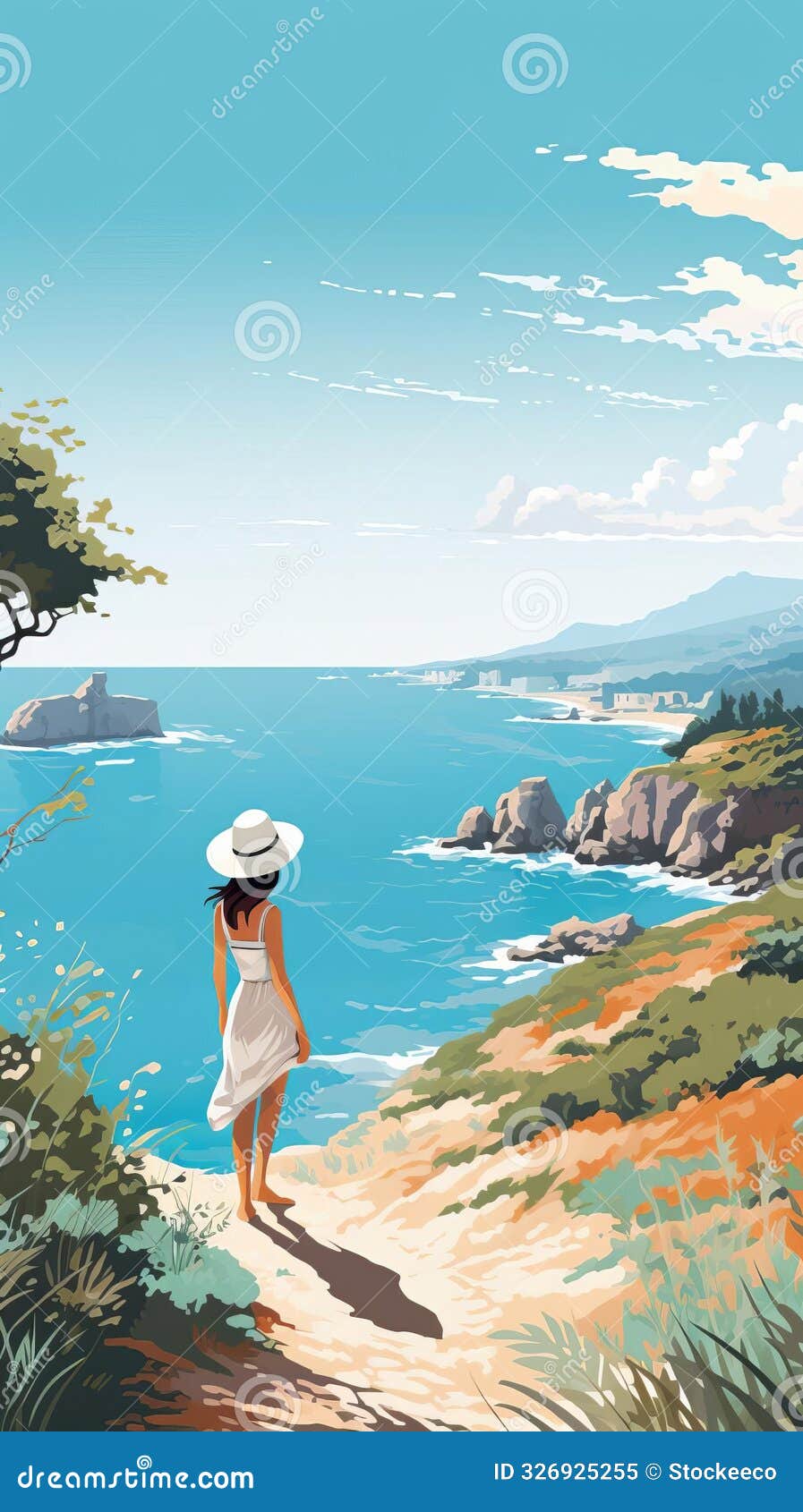 sunny blue sky landscape coast  poster 