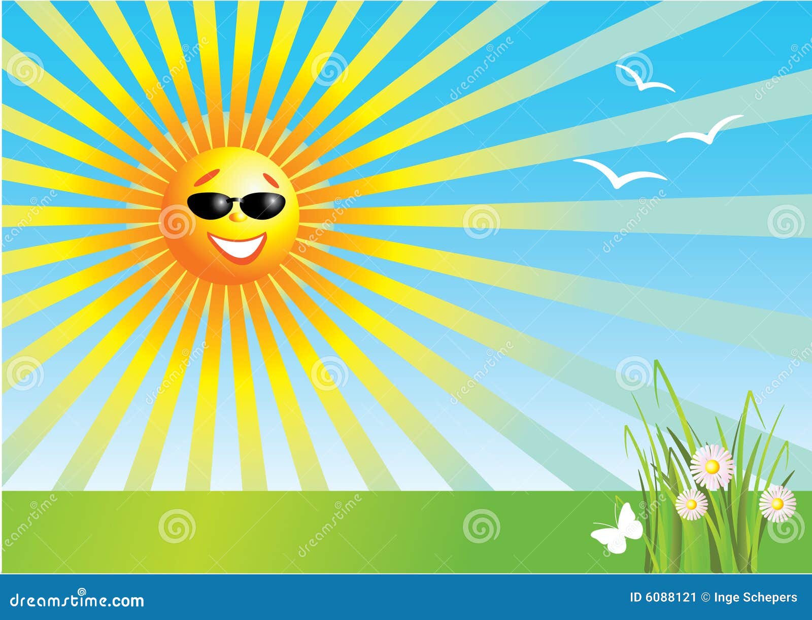 Vector illustration of the sun on a bright sunny day, with some birds Vector illustration of the sun on a bright sunny day, with some birds