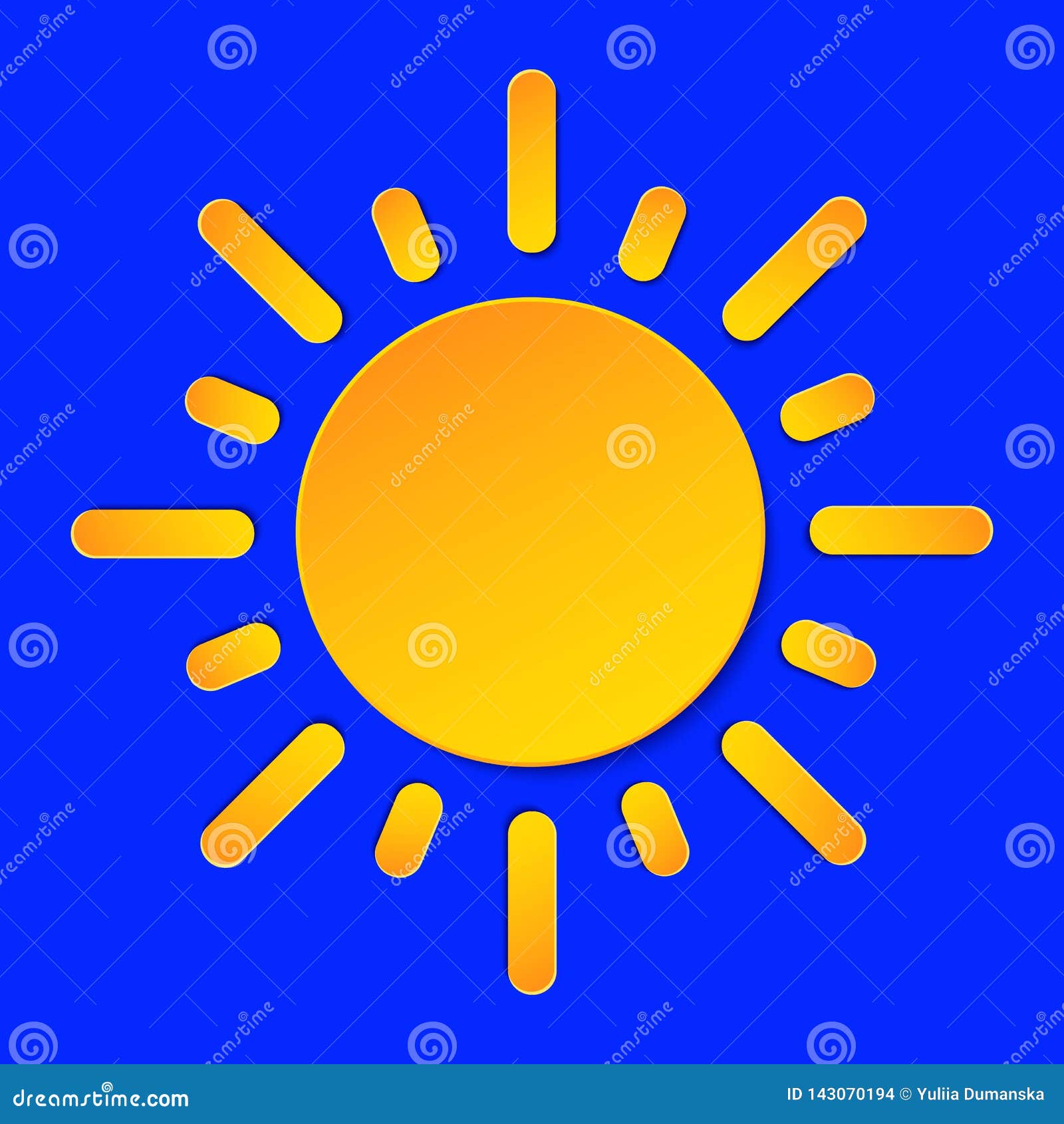 Sunny Day Weather Forecast Info Icon. Yellow Sun Symbol Paper Cut