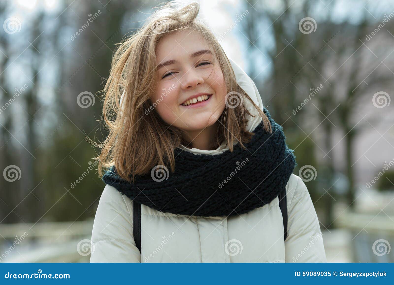 Sunny Day Young Smiling Adorable Woman Having Fun during City Park ...