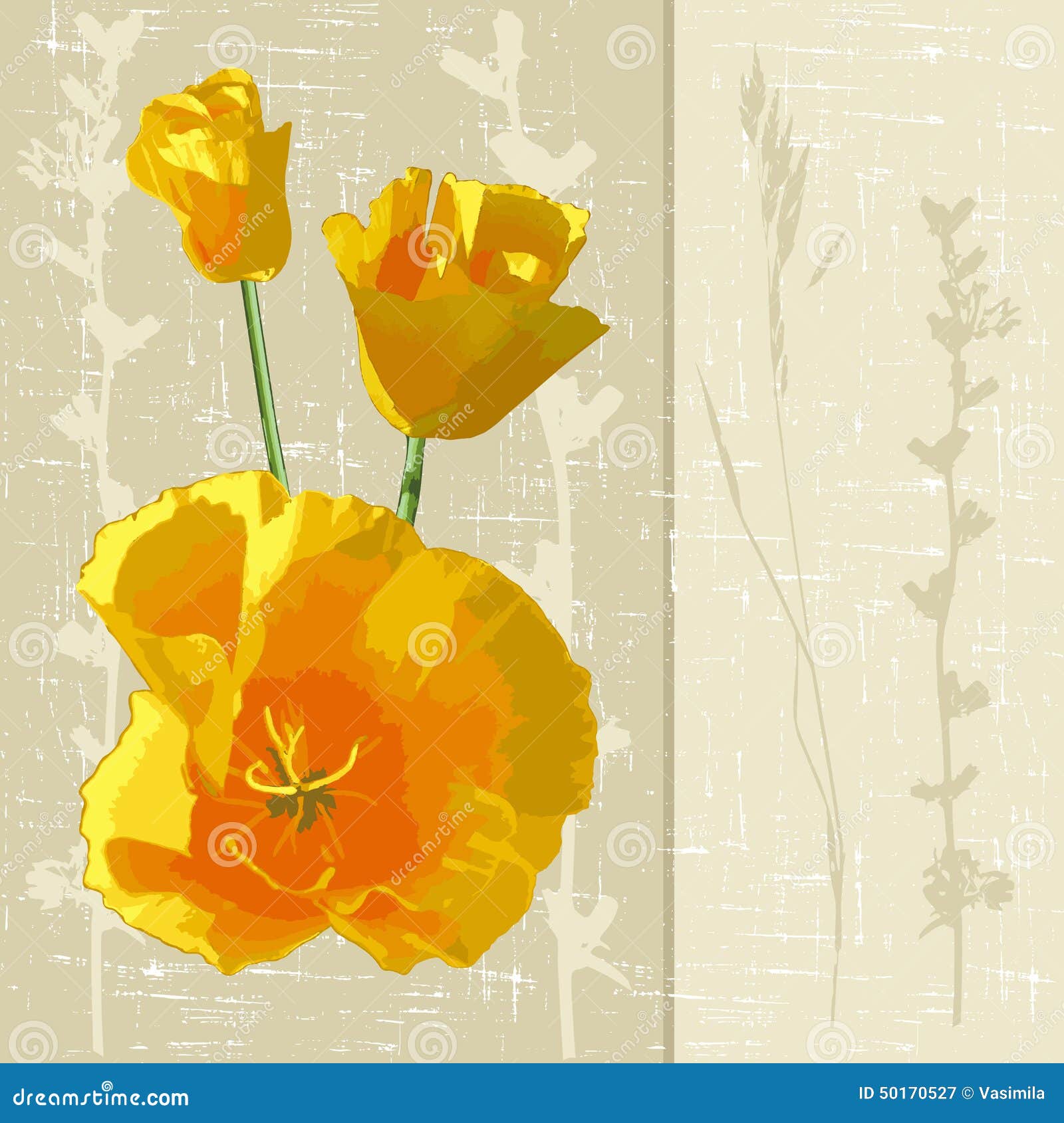 Sunny flowers. Decorative background with yellow flower. vector illustration