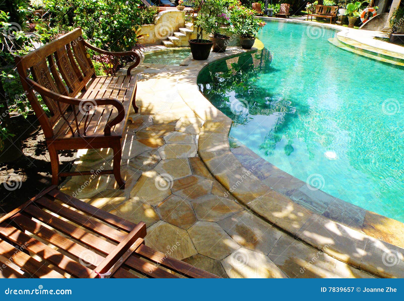 Sunny Outdoor Swimming Pool And Patio Furniture Royalty Free Stock Sunny Outdoor Swimming Pool And Patio Furniture Royalty Free Stock