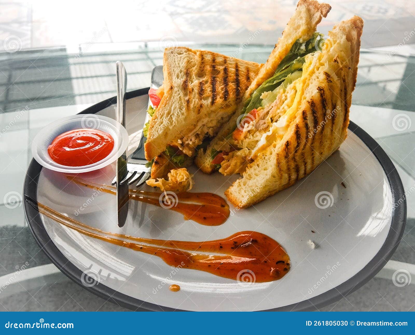 Sunny side up egg sandwich stock photo. Image of side 261805030