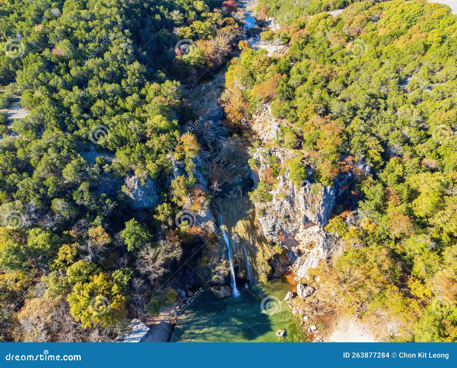 Sunny View of the Fall Color of Turner Falls Stock Photo Image of