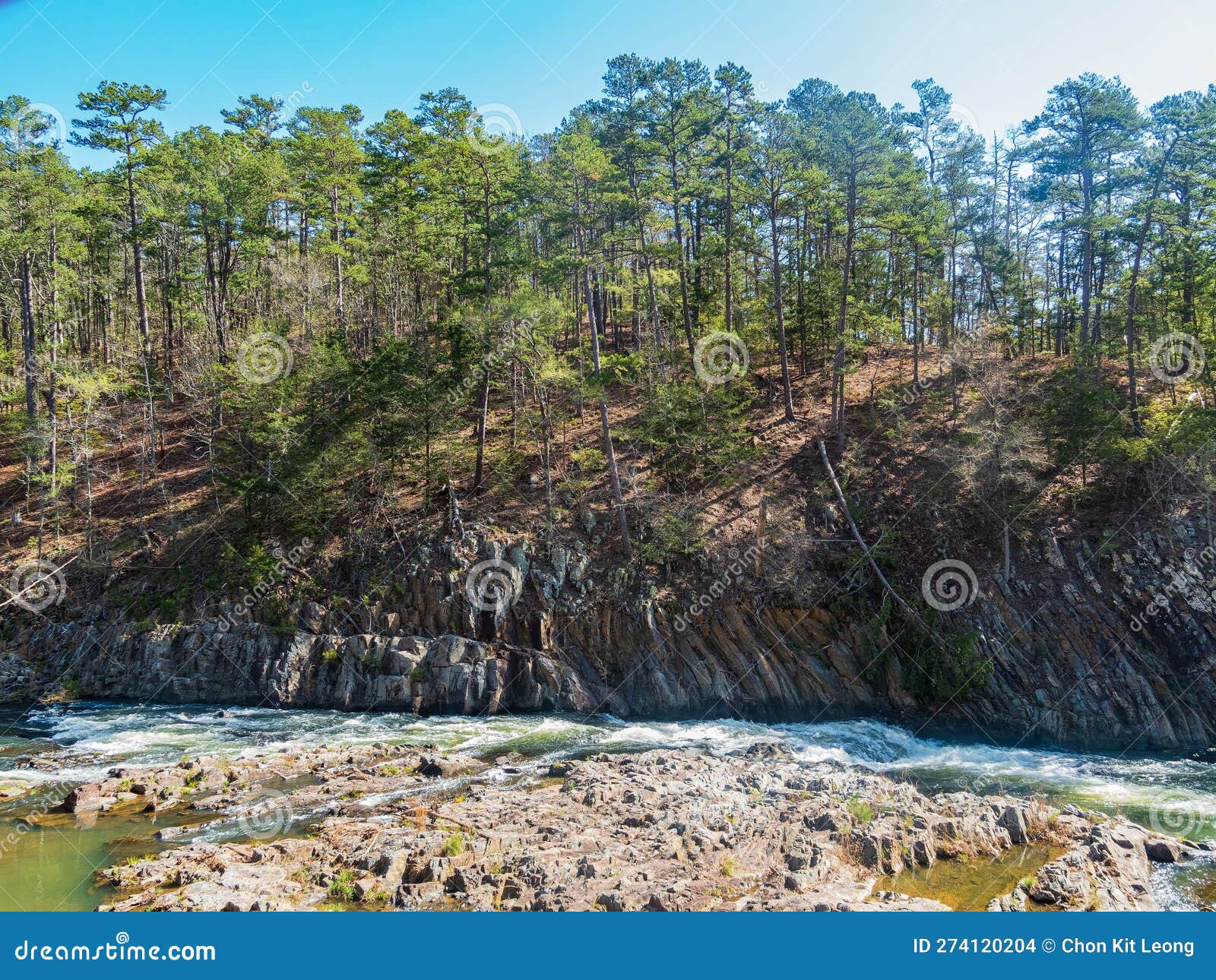 Sunny View of the Landscape of Beaver River in Beavers Bend State Park