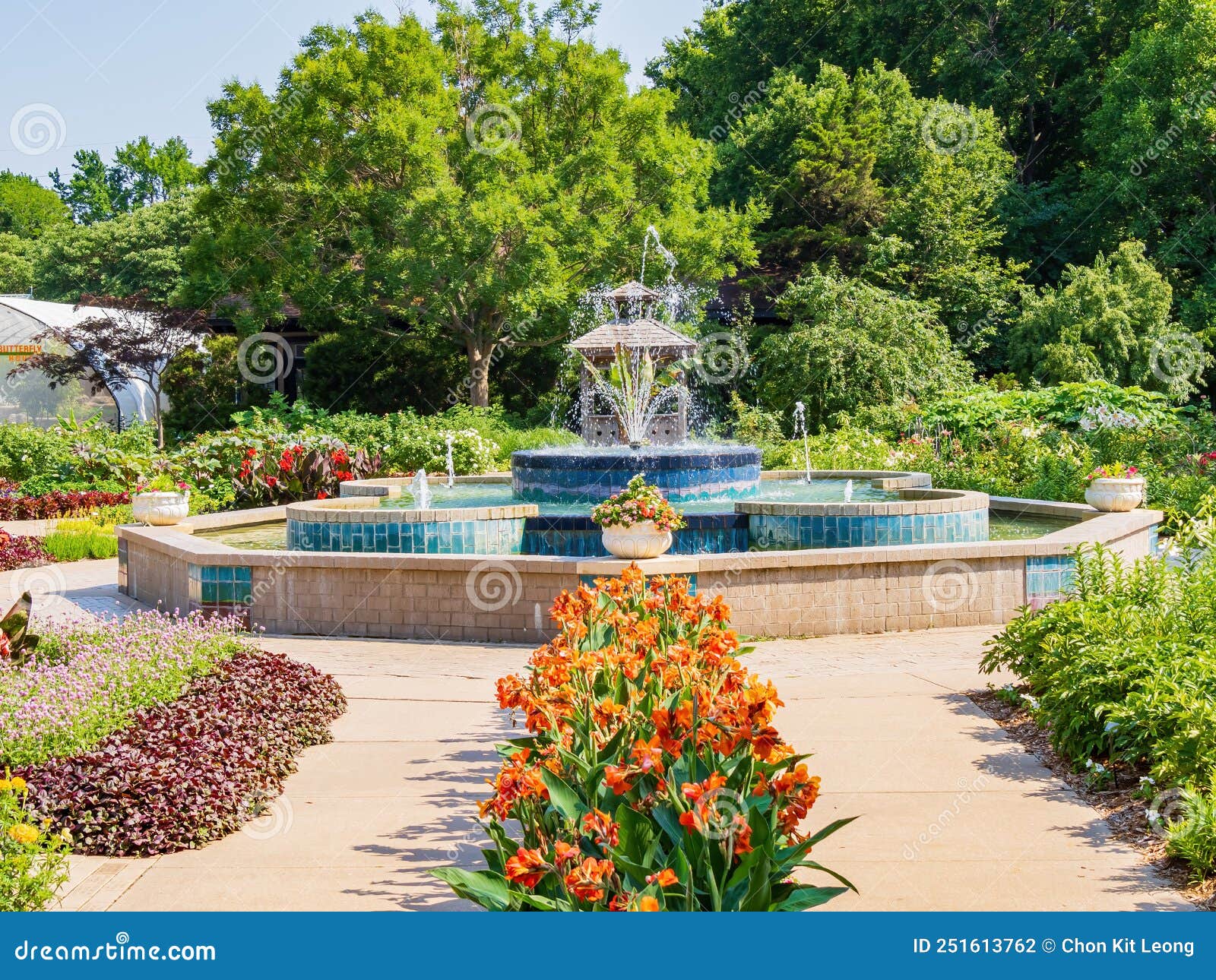 sunny view of the landscape in botanica, the wichita gardens