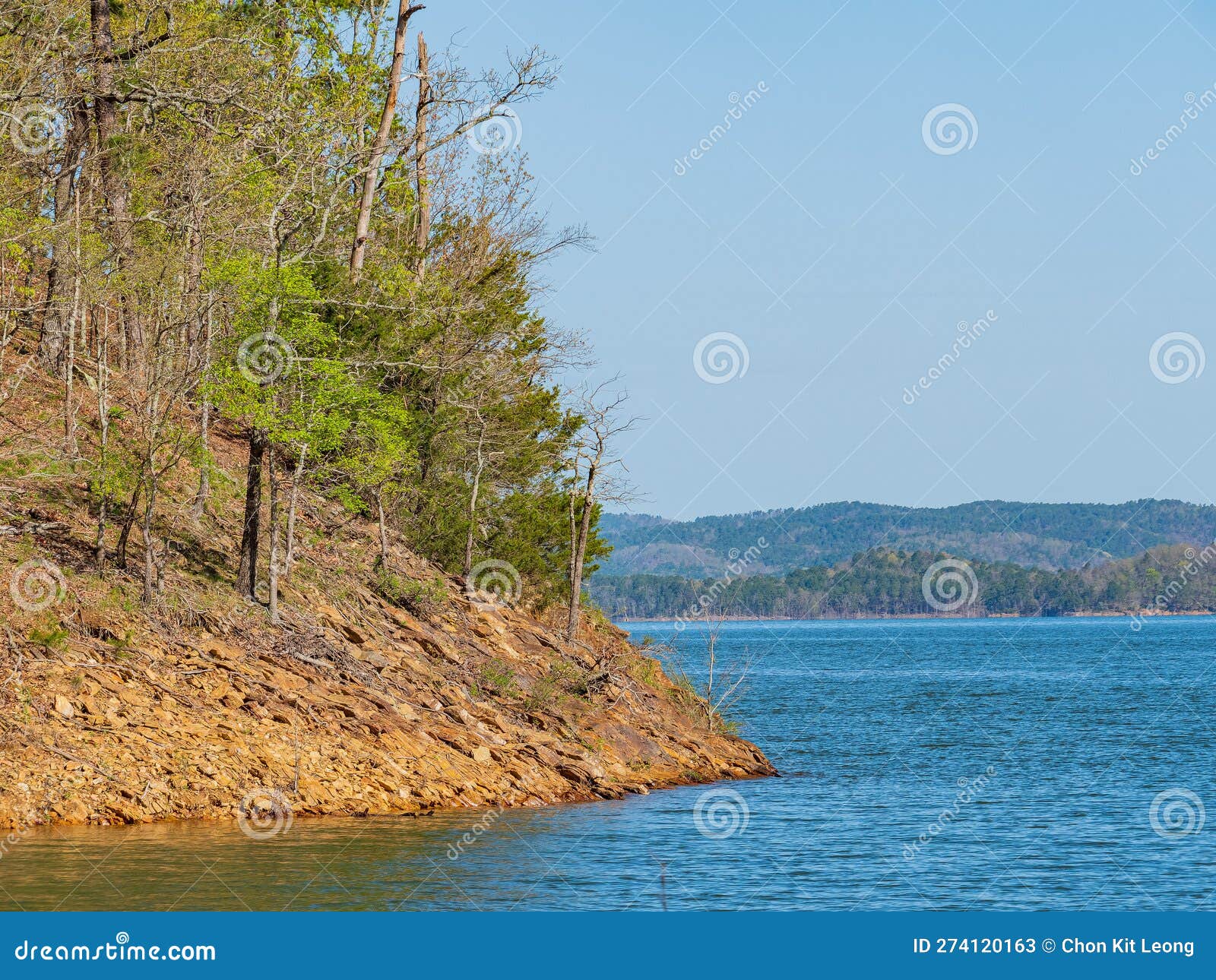 Sunny View of the Landscape of Broken Bow Lake in Beavers Bend State