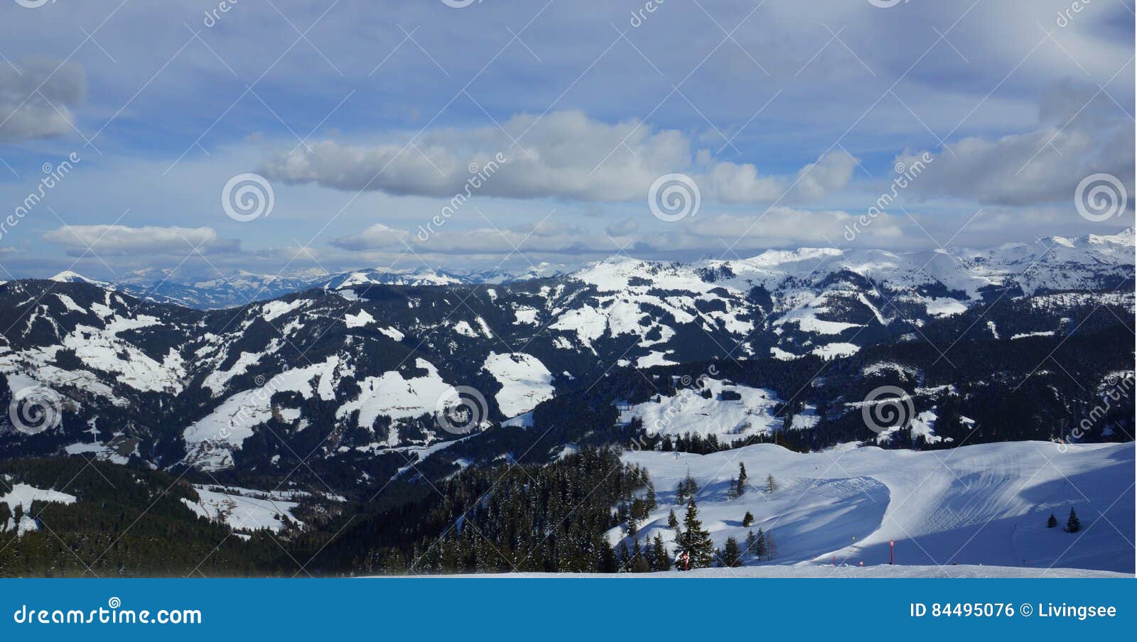 Sunny Winter`s Day And Mountains In Tyrol Austria The Alps Stock Photo