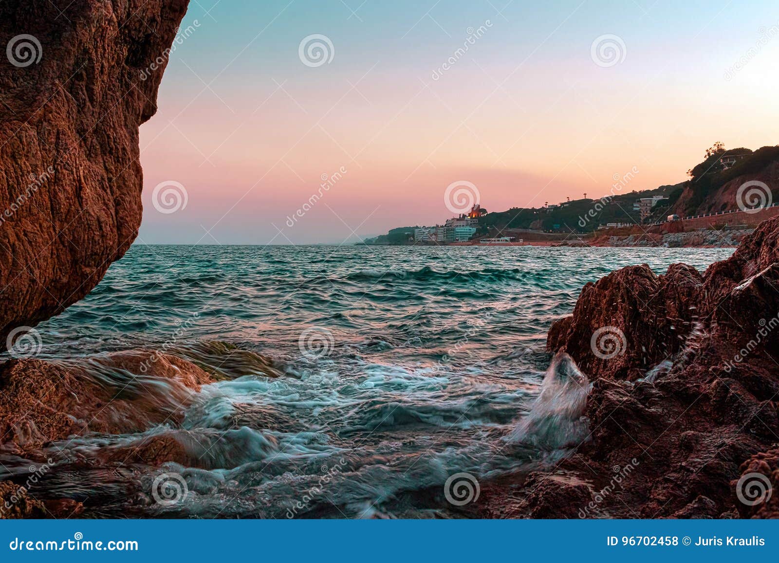 Sunrise on the Beach of Calella Near Barcelona, Catalonia, Spain Stock ...