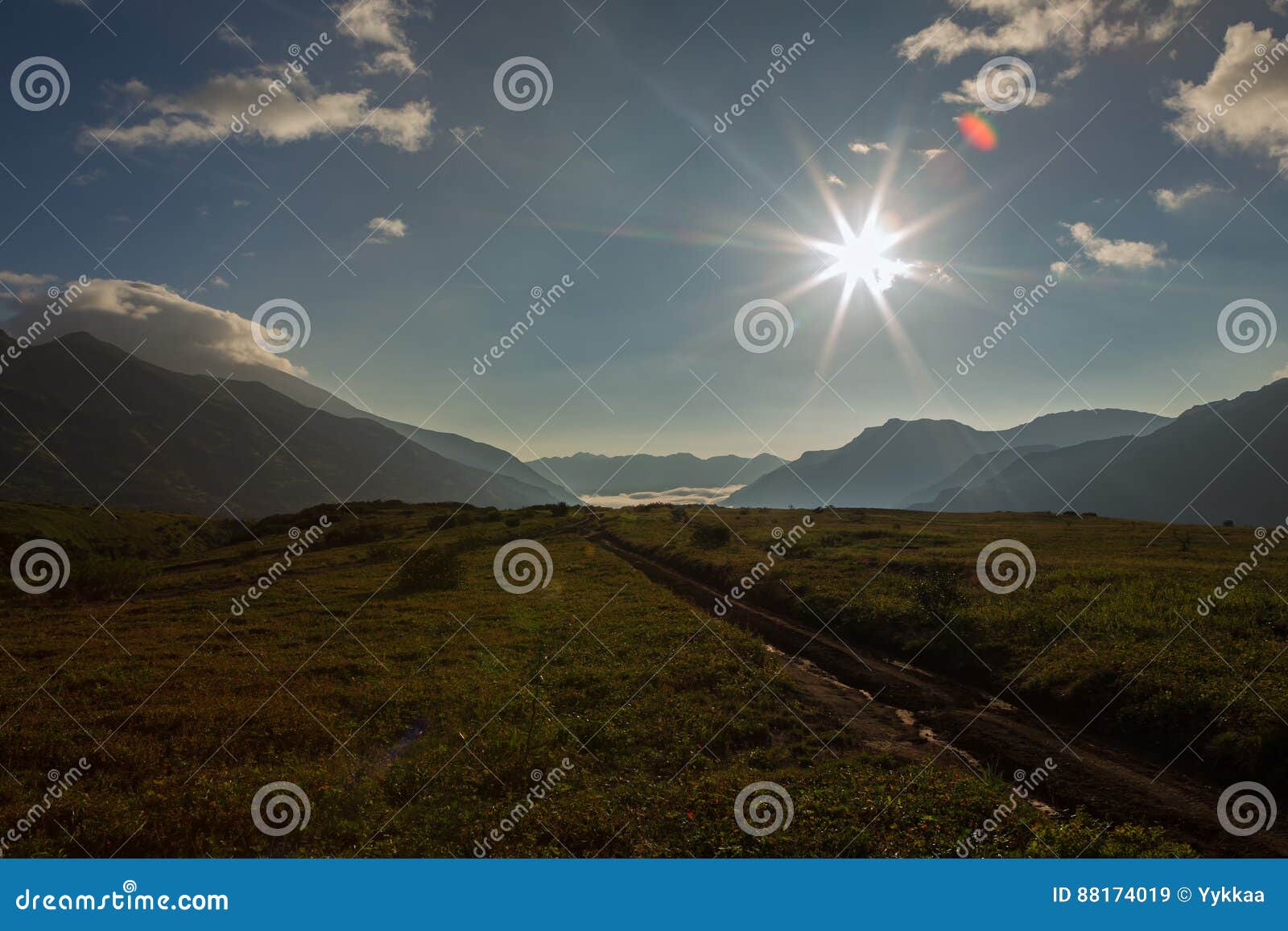 sunrise in brookvalley spokoyny at the foot of outer north-eastern slope of caldera volcano gorely.