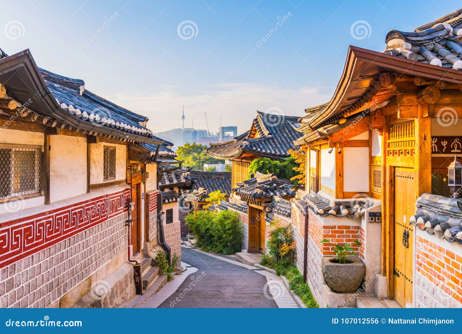 sunrise of bukchon hanok village in seoul, south korea