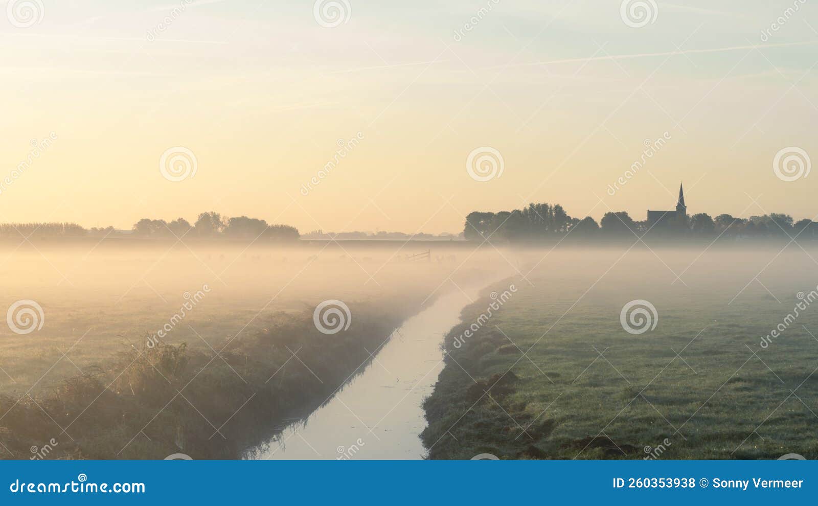 sunrise with fog over the fields