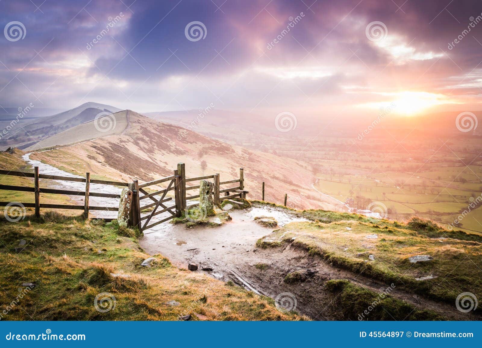 sunrise on the great ridge in the peak district, england