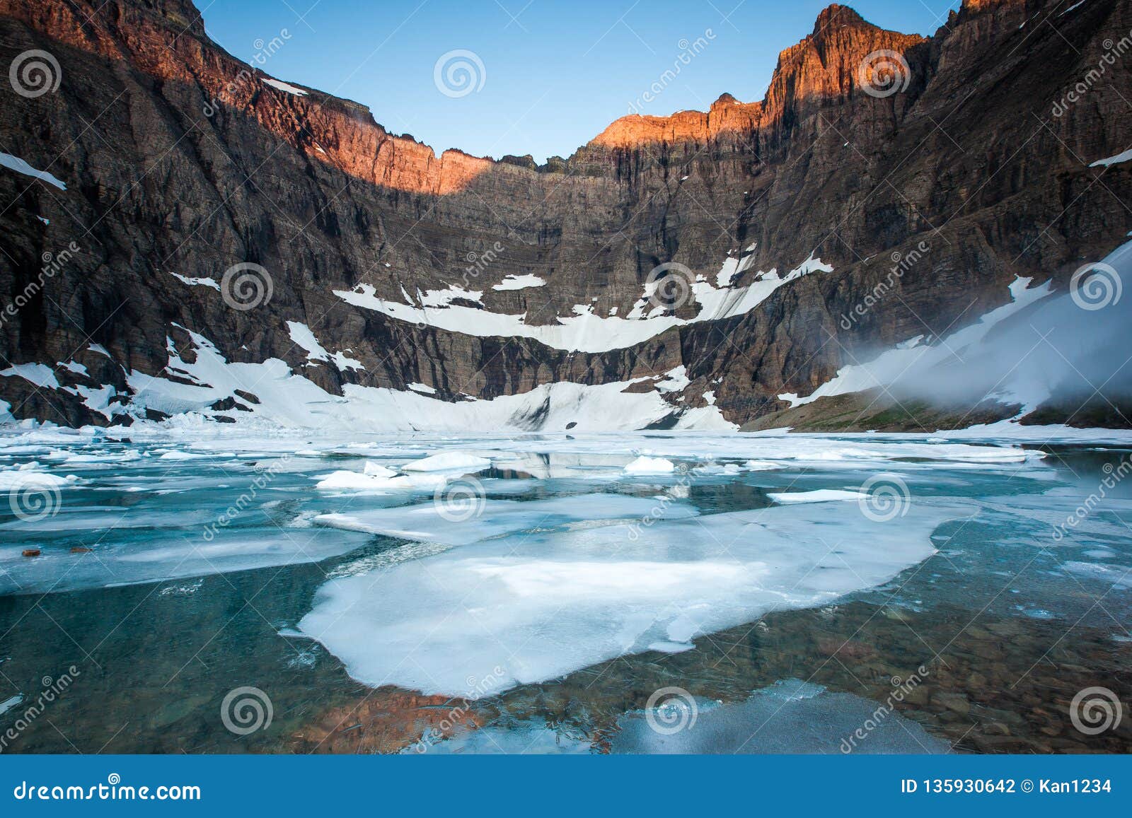 sunrise at iceberg lake in glacier national park, montana, usa