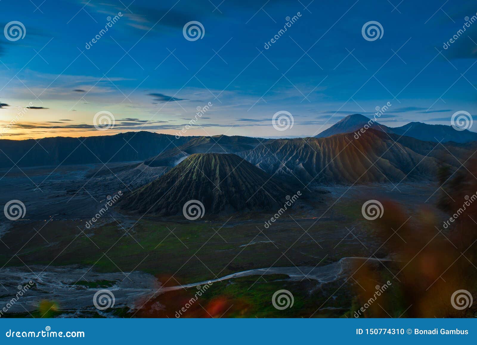 Sunrise At Love Hill With Mount Bromo And Gunung Batok View Stock Photo