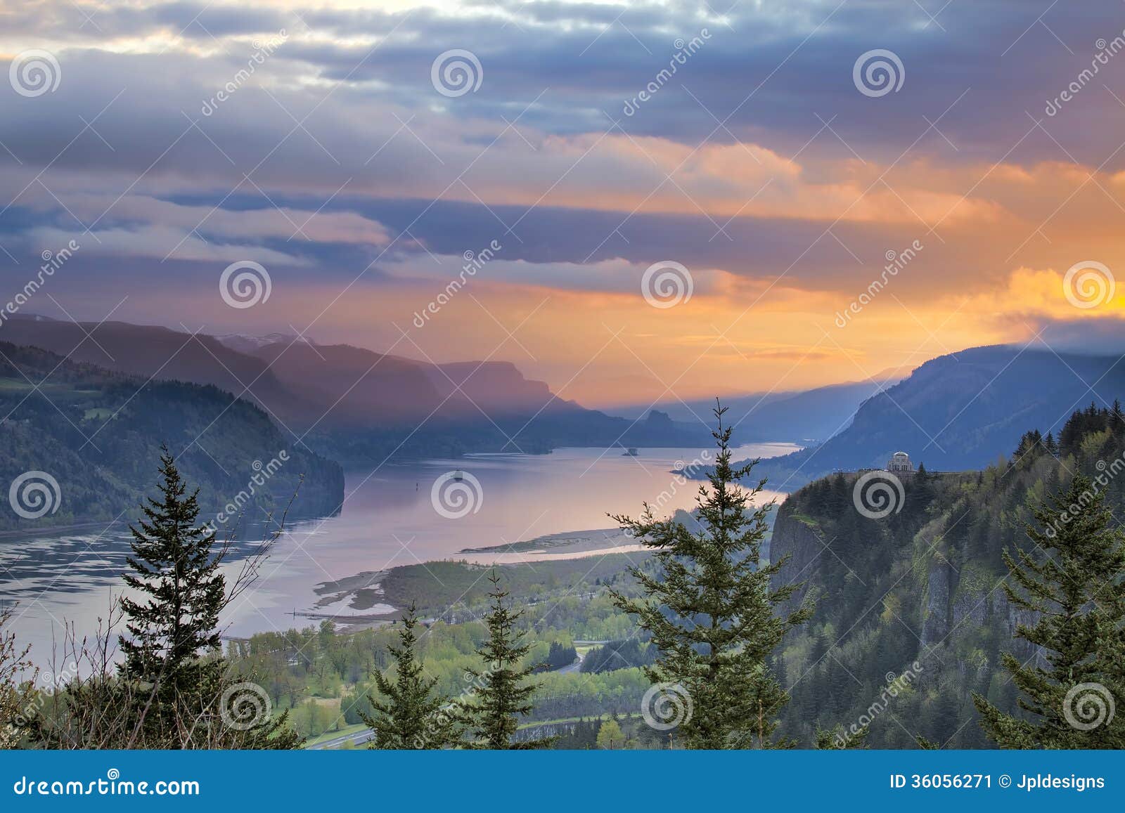 sunrise over crown point at columbia river gorge