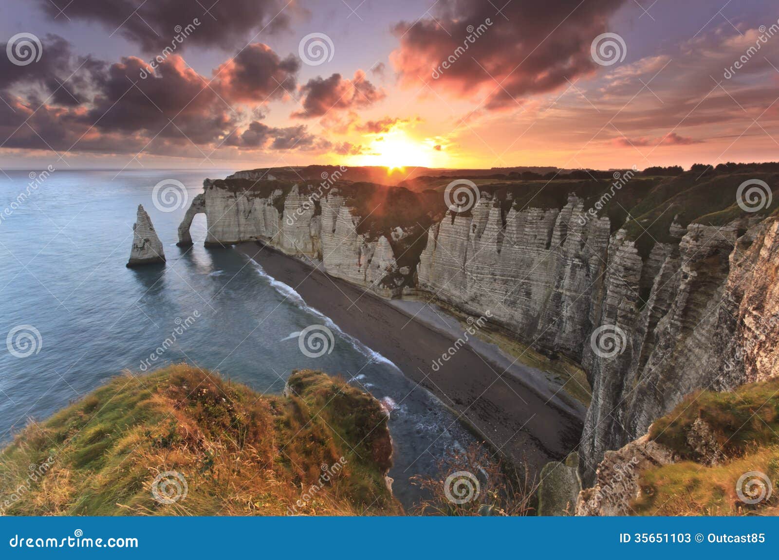 Sunrise Over Etretat France Stock Image Image Of Exposure