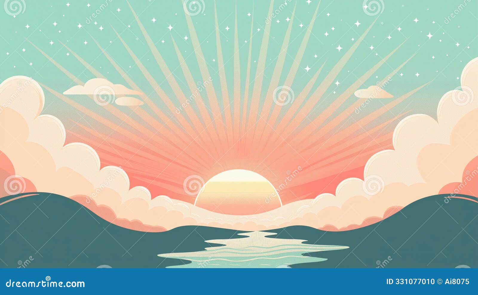sunrise over ocean horizon 2d , ai generated