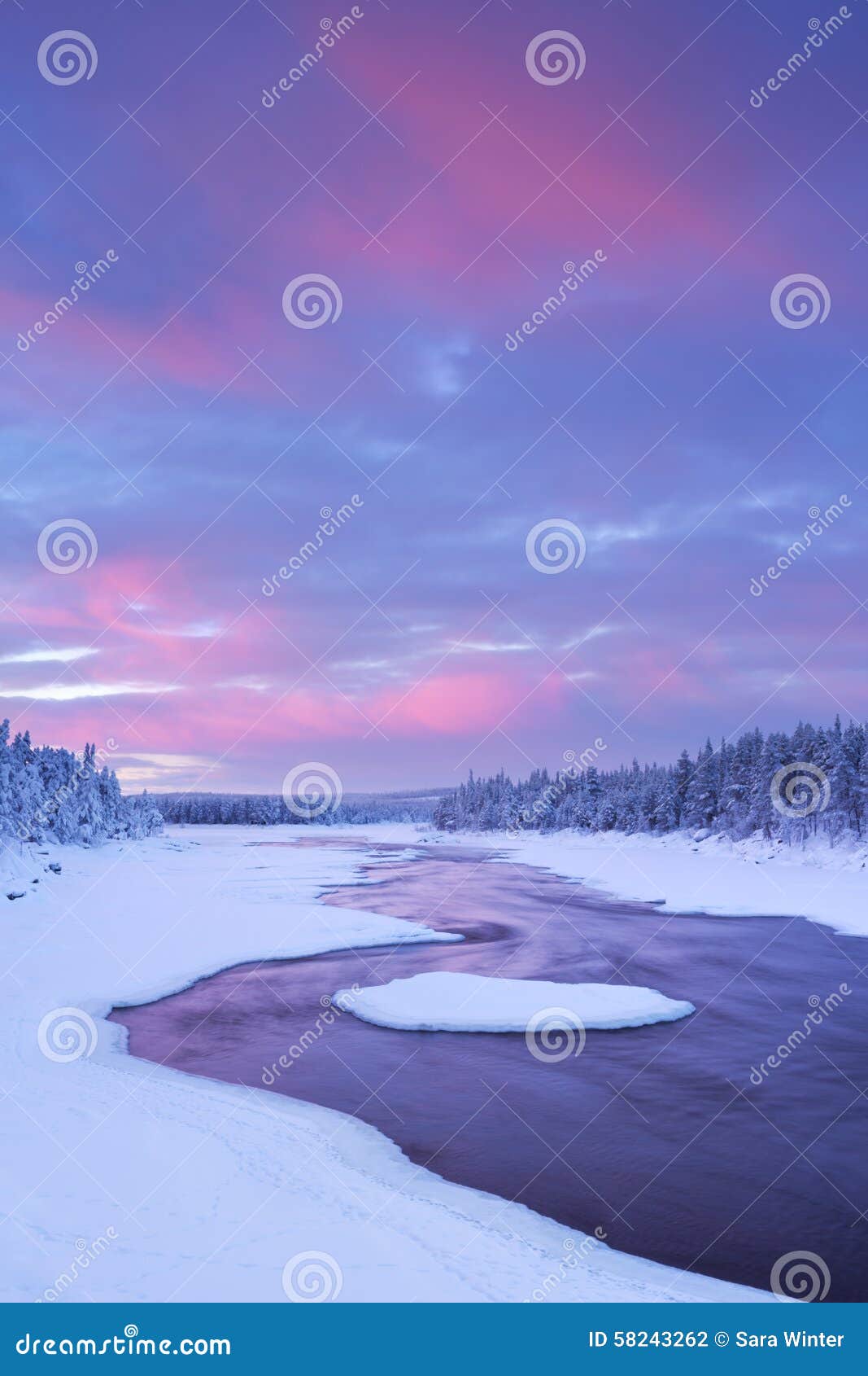 sunrise over river rapids in finnish lapland